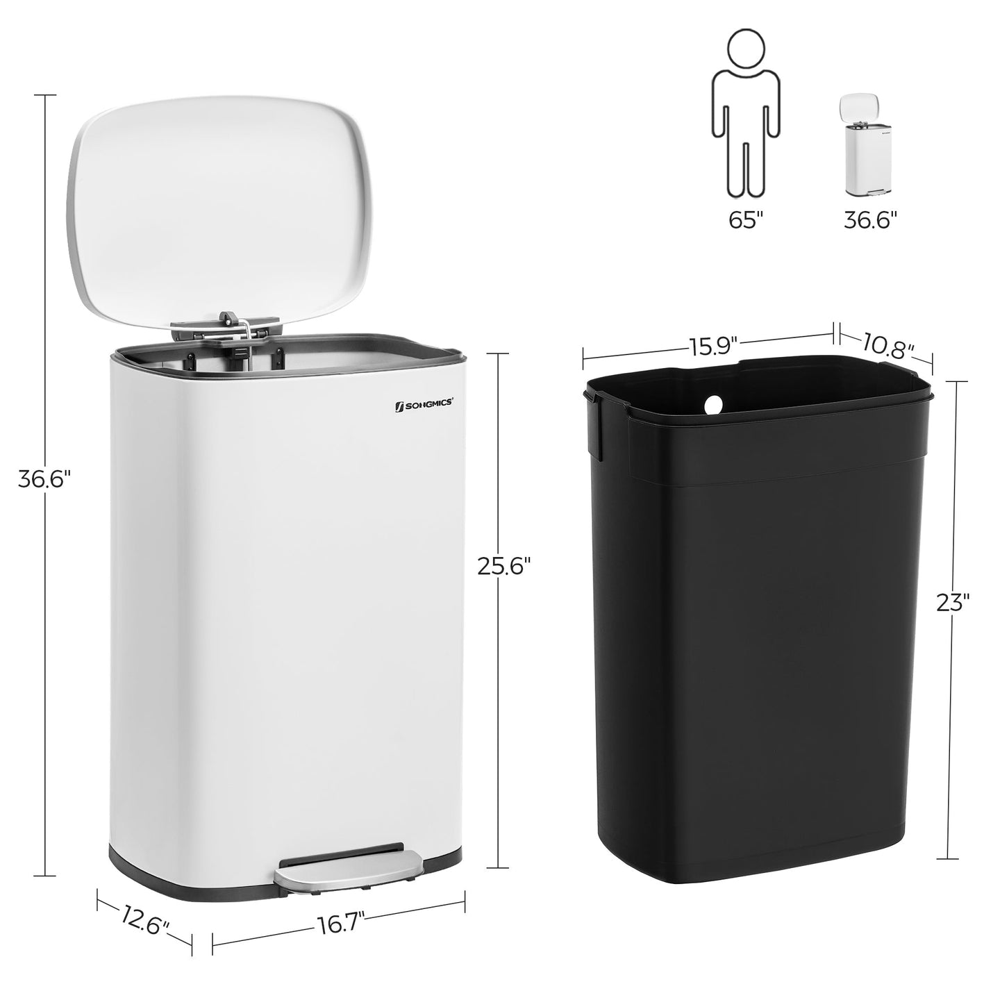 Pedal Kitchen Bin - Steel - Cloud White - 50L Capacity with Soft Close Inner Bucket