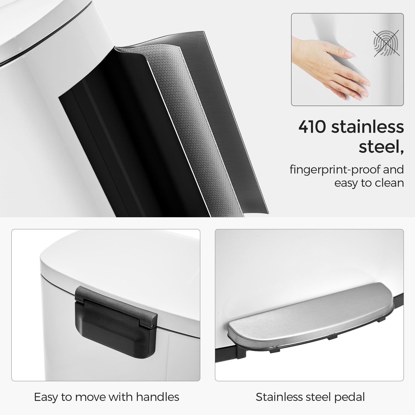 Pedal Kitchen Bin - Steel - Cloud White - 50L Capacity with Soft Close Inner Bucket