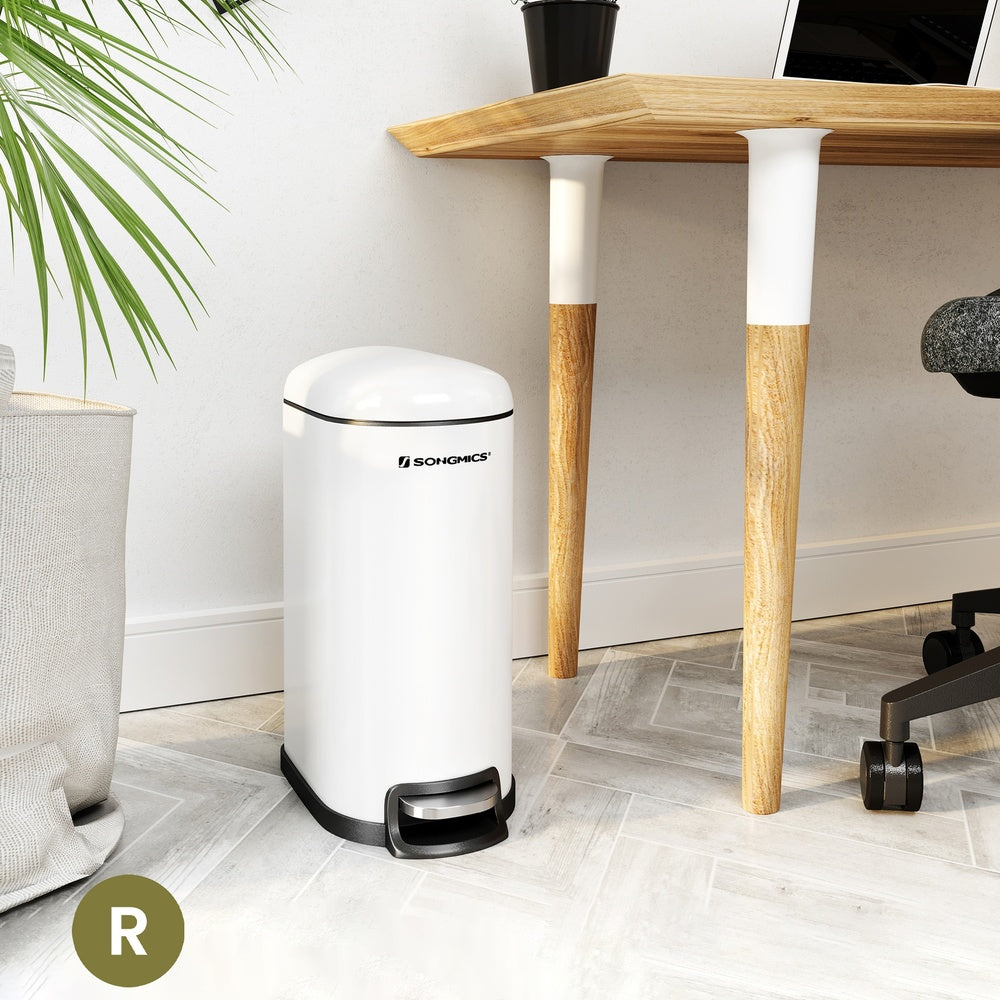 Slim Pedal Bin - Steel - Silver - 10L Capacity with Removable Inner Bucket and Slow Close Feature