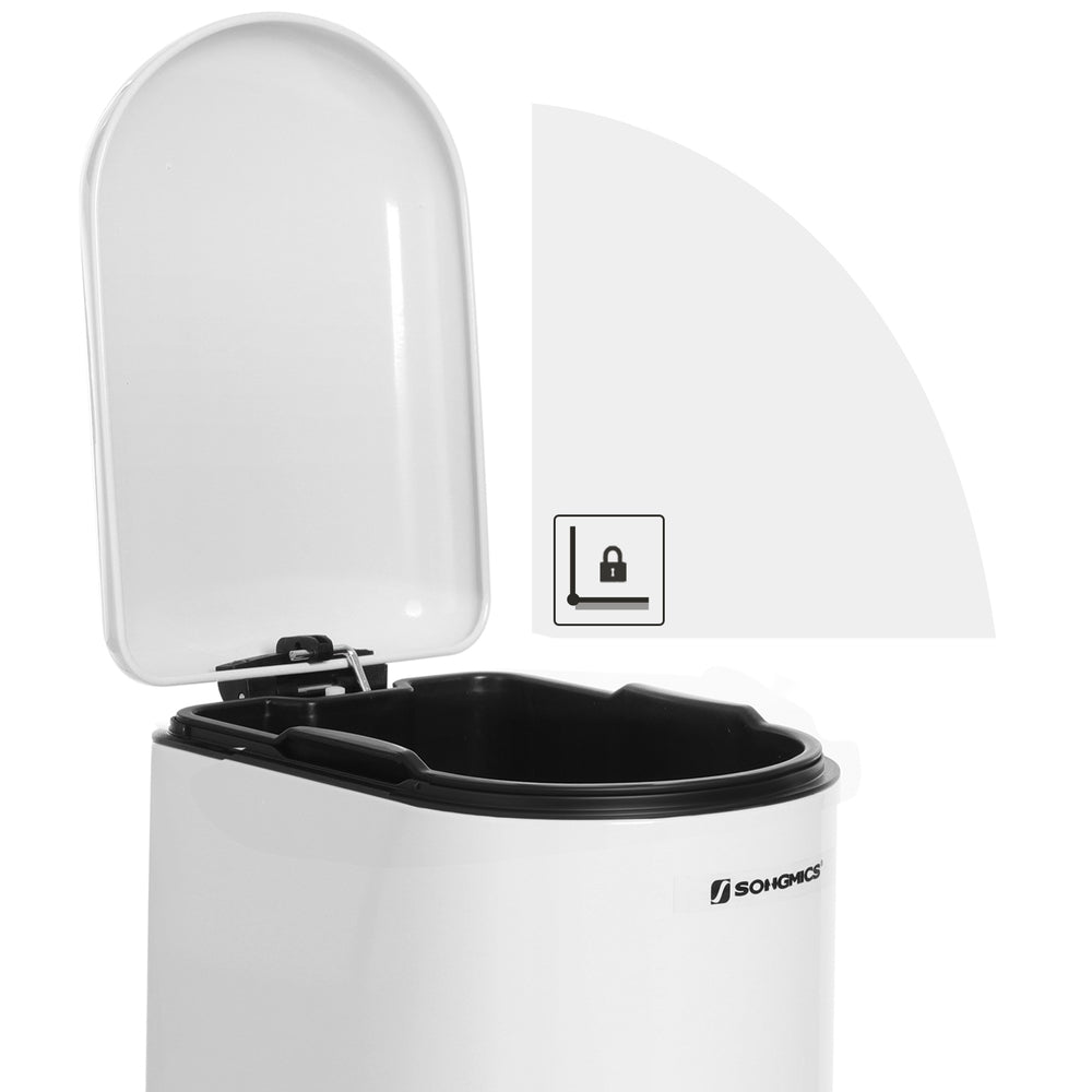 Slim Pedal Bin - Steel - Silver - 10L Capacity with Removable Inner Bucket and Slow Close Feature
