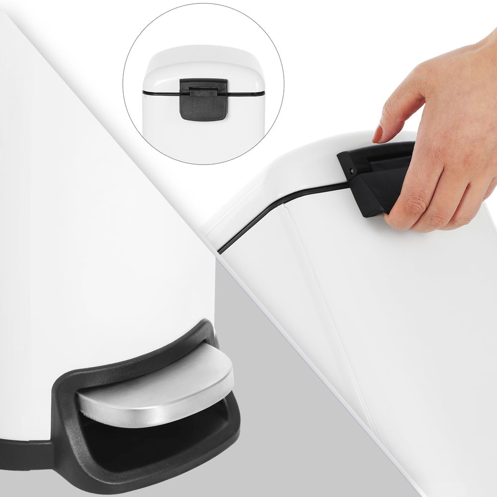 Slim Pedal Bin - Steel - Silver - 10L Capacity with Removable Inner Bucket and Slow Close Feature