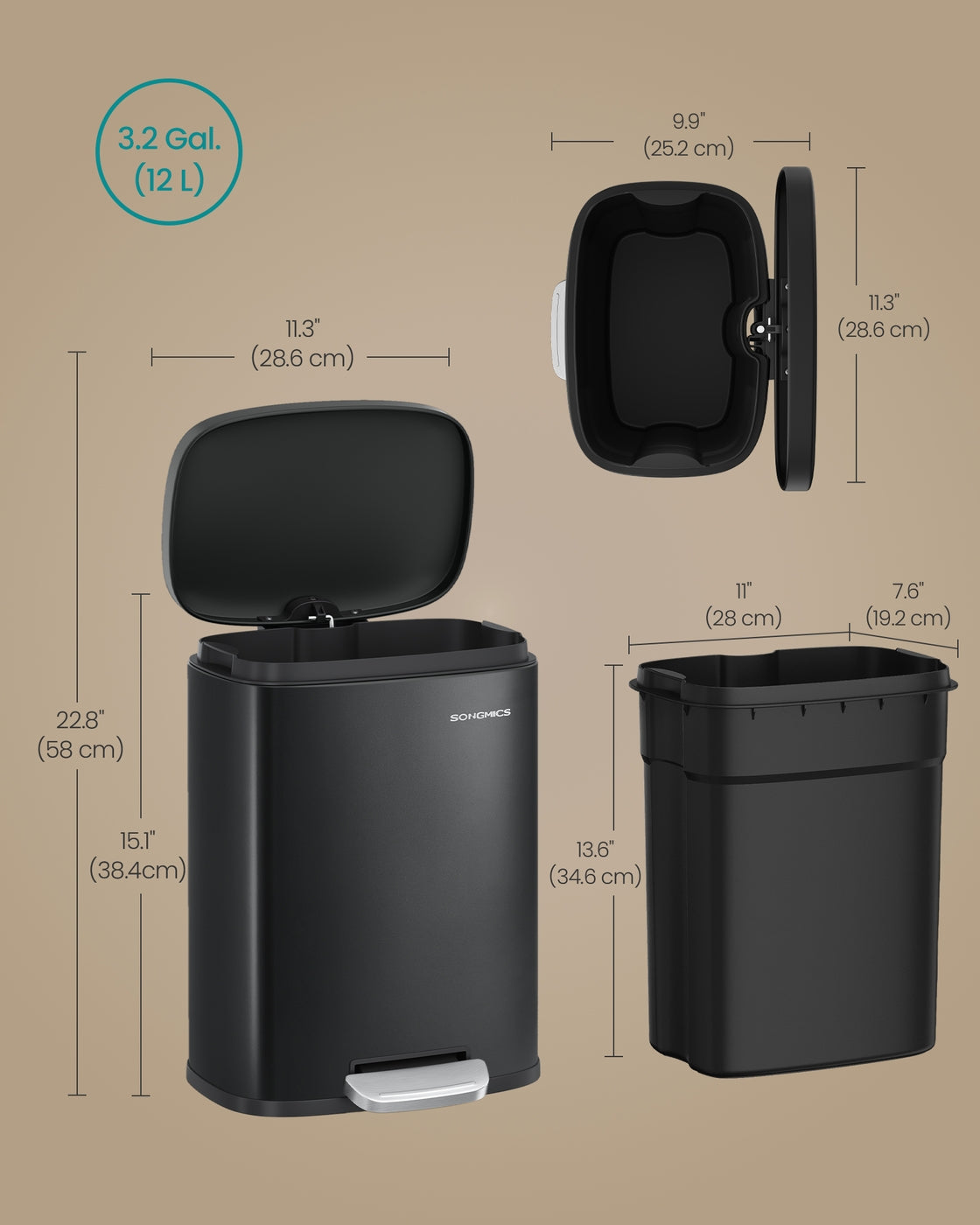 Kitchen Bin - With Pedal and Soft-Close Lid