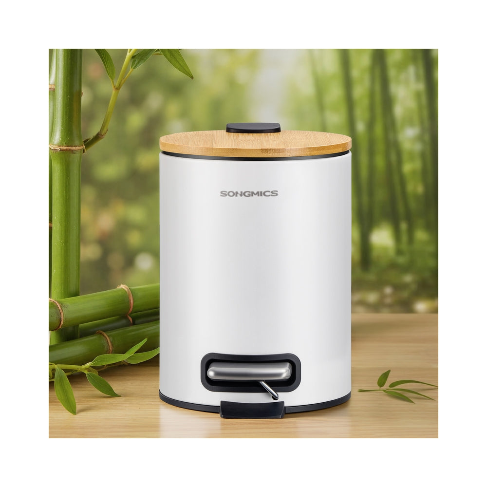Small Waste Bin - Steel Bin and Plastic Inner Bucket - Cloud White