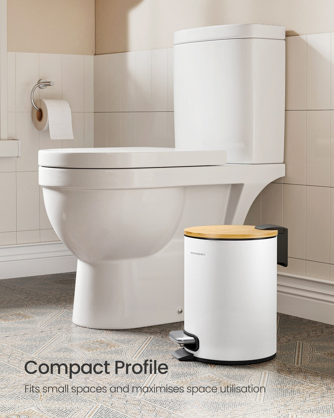 Small Waste Bin - Steel Bin and Plastic Inner Bucket - Cloud White