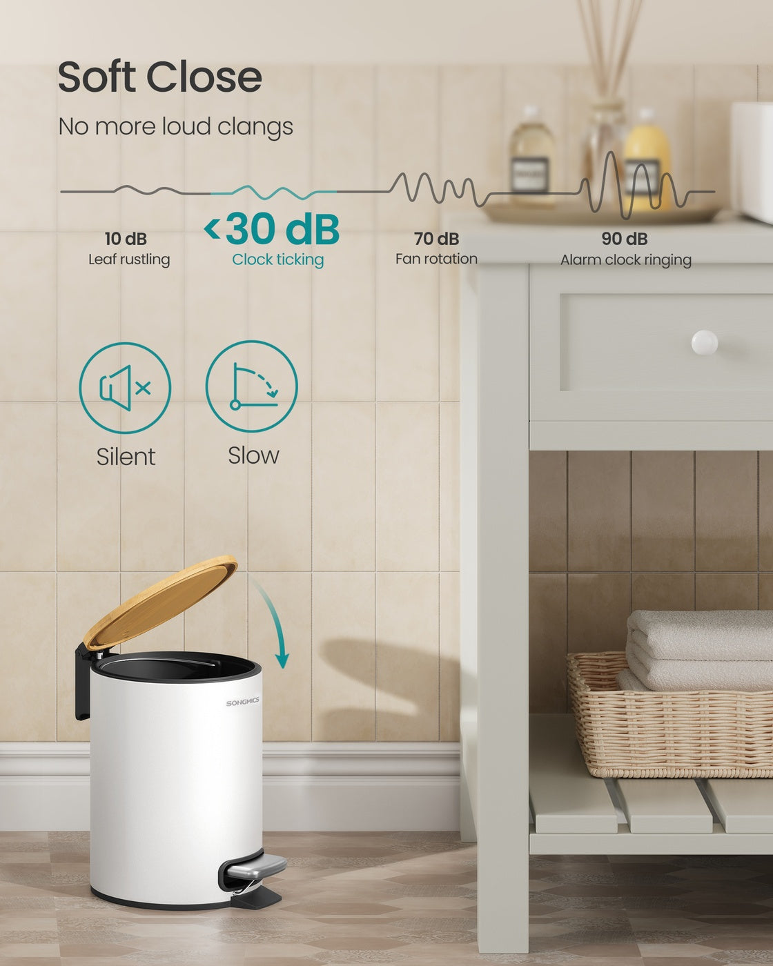 Small Waste Bin - Steel Bin and Plastic Inner Bucket - Cloud White