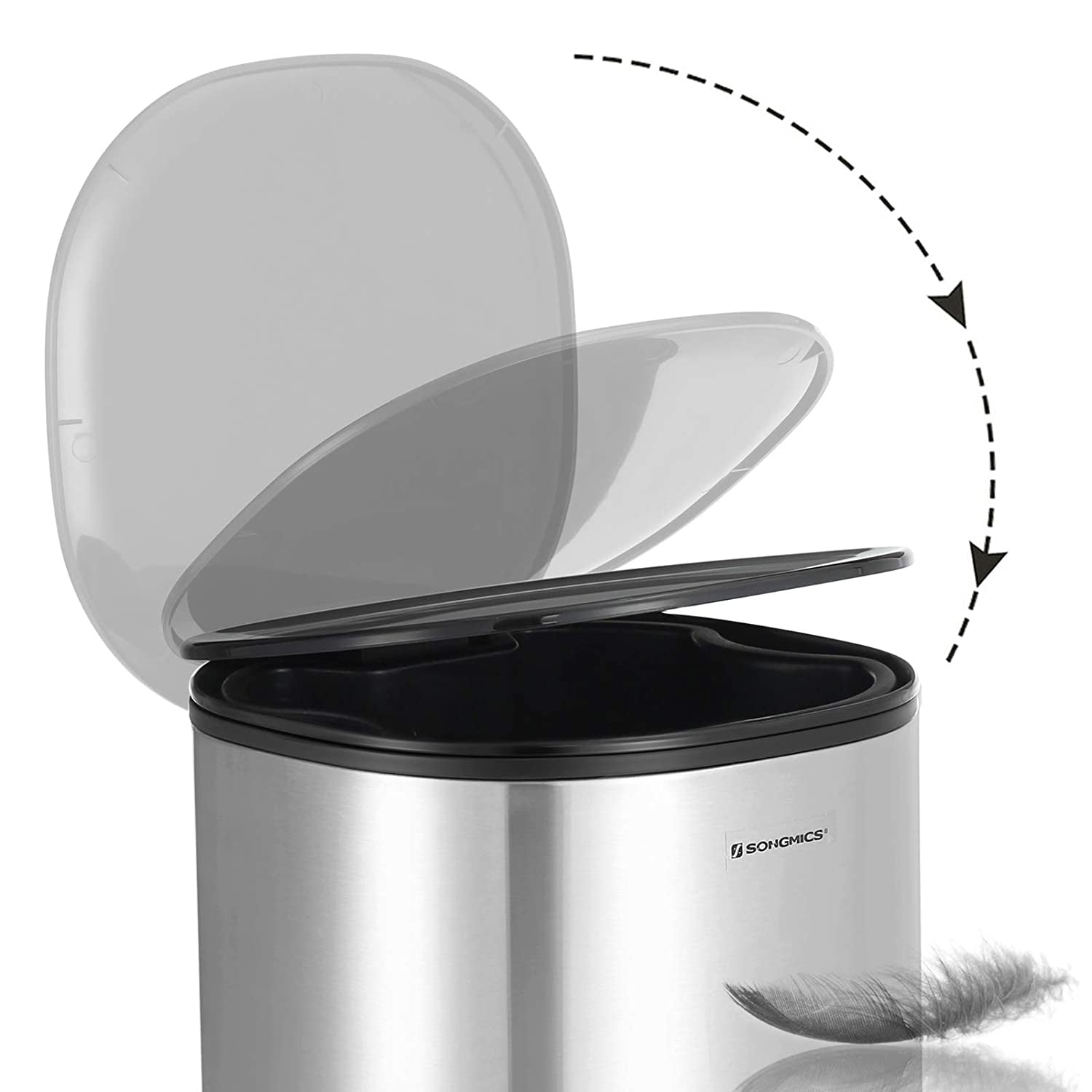 Step-Open Trash Can - Steel - Grey - 5L Capacity with Inner Bucket and Soft Closure