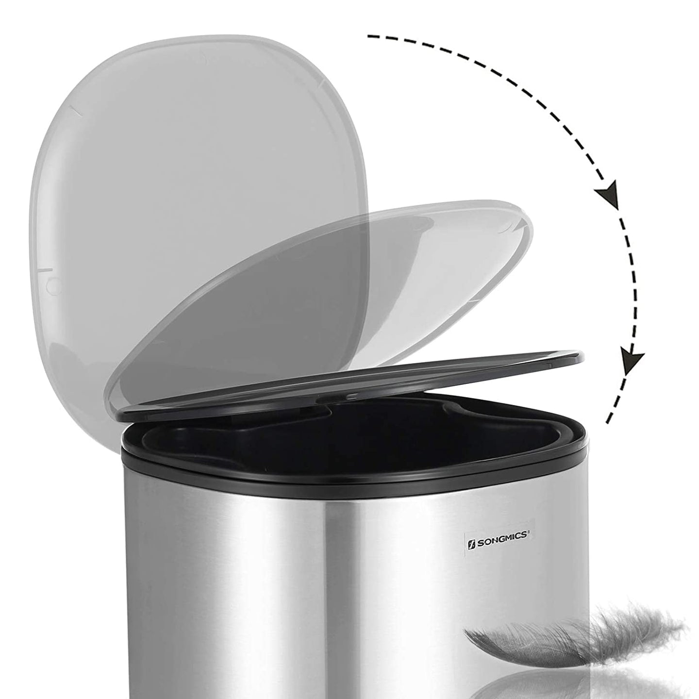 Step-Open Trash Can - Steel - Grey - 5L Capacity with Inner Bucket and Soft Closure
