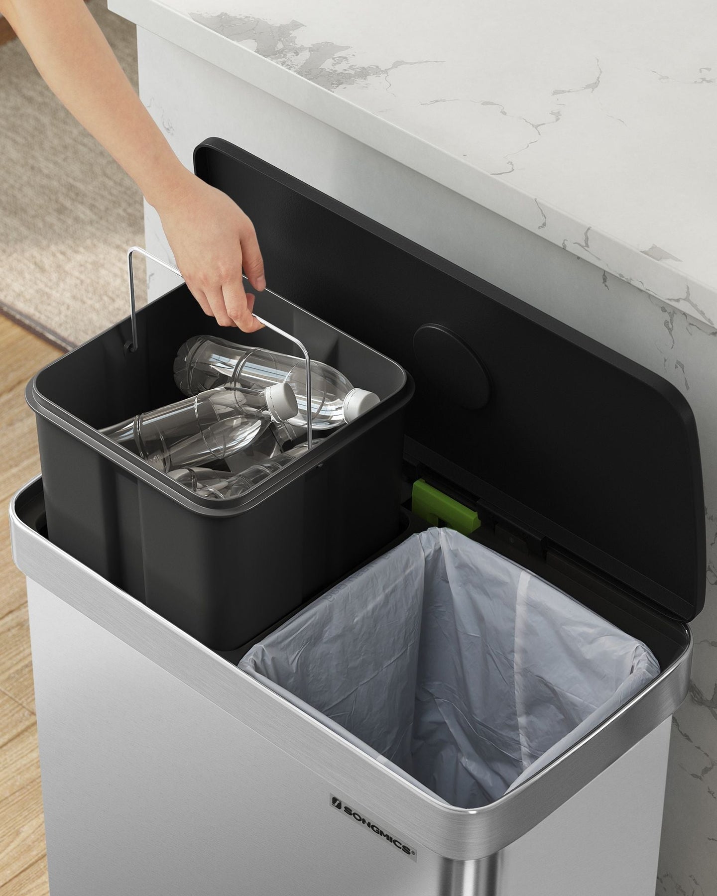 Stainless Steel Pedal Rubbish Bin Set - 30L - Silver - Soft Closure with Trash Bags