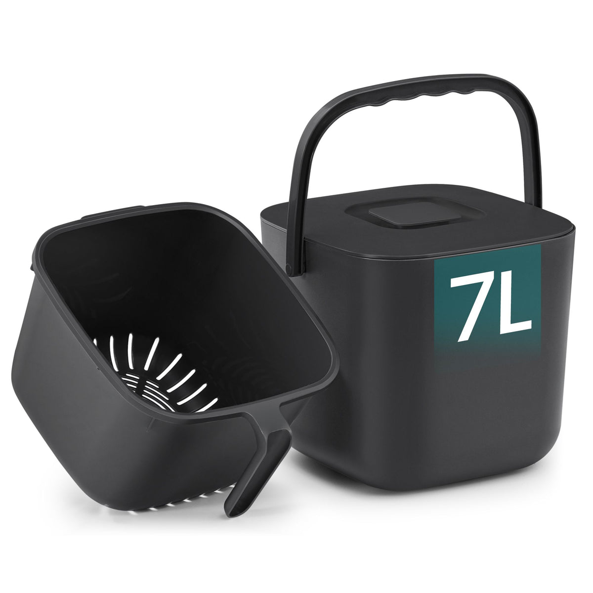 Compost Caddy - Odour-Proof with Lid and Strainer Basket - 24 x 20 x 19.5 cm