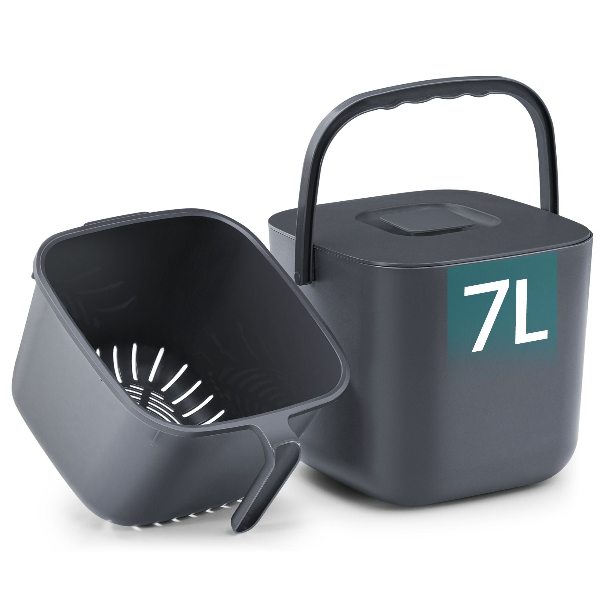 Compost Caddy - Odour-Proof with Lid and Strainer Basket - 24 x 20 x 19.5 cm