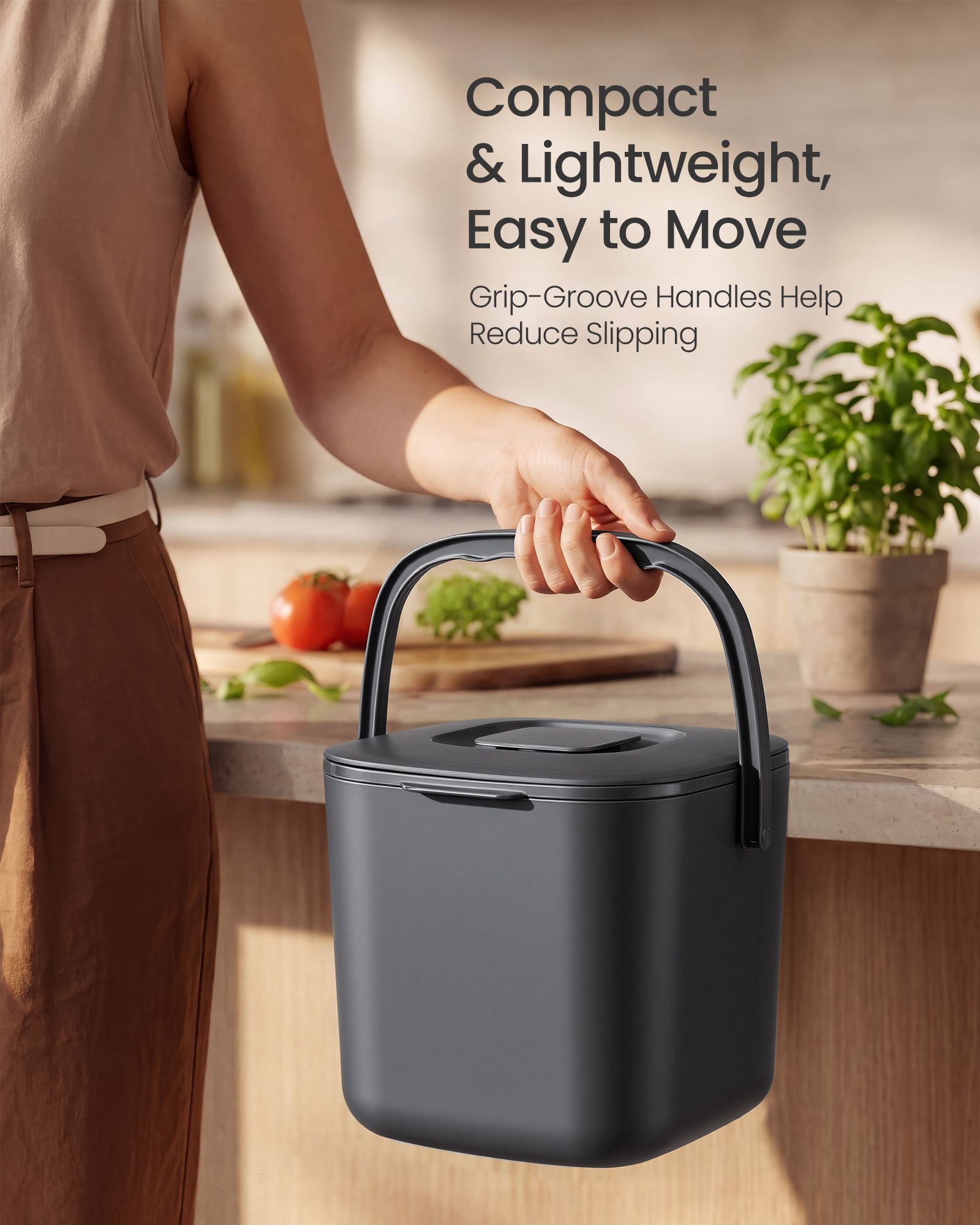 Compost Caddy - Odour-Proof with Lid and Strainer Basket - 24 x 20 x 19.5 cm