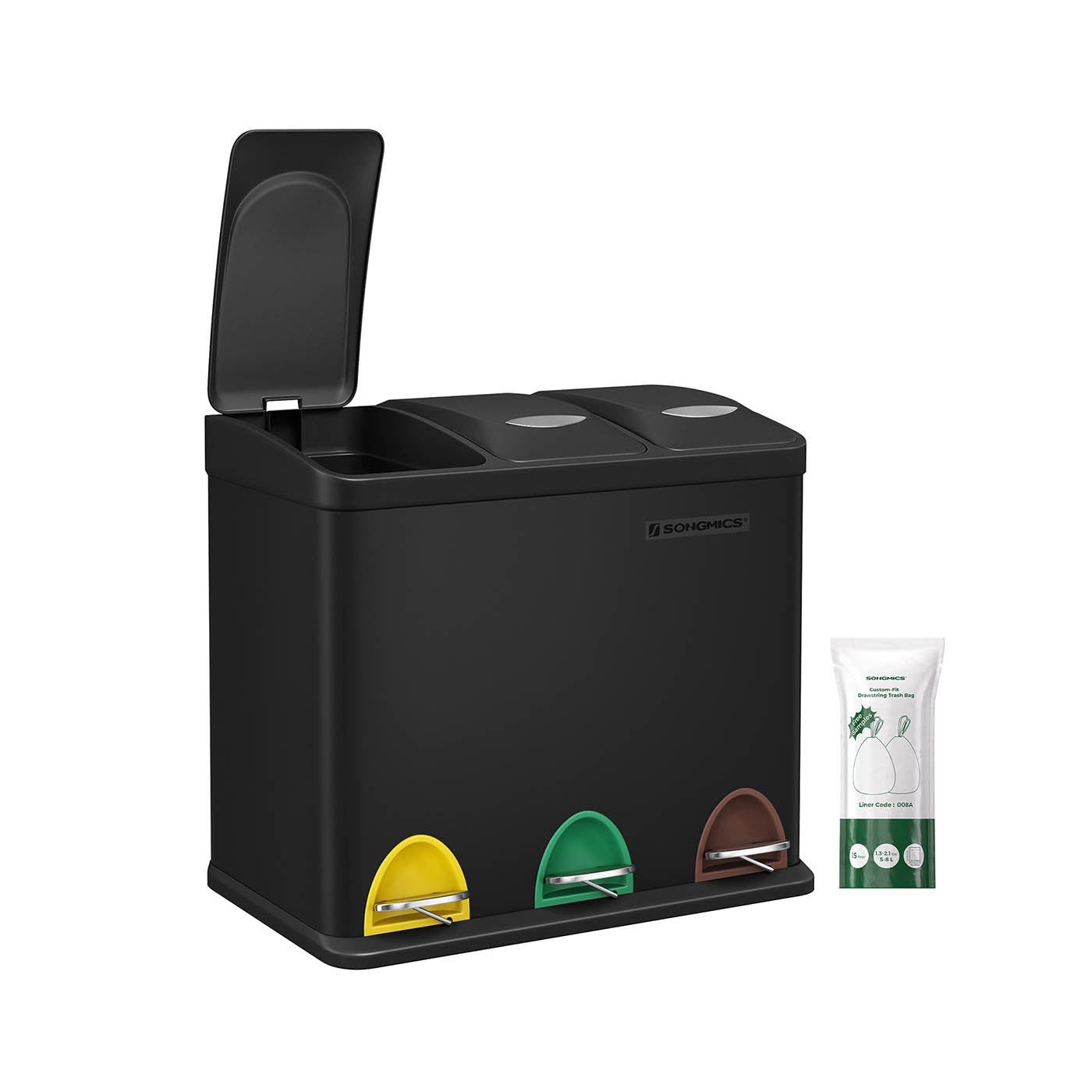 Rubbish Bin - Stainless Steel - Silver - 24 Litre with Pedal and Recycling Separation System