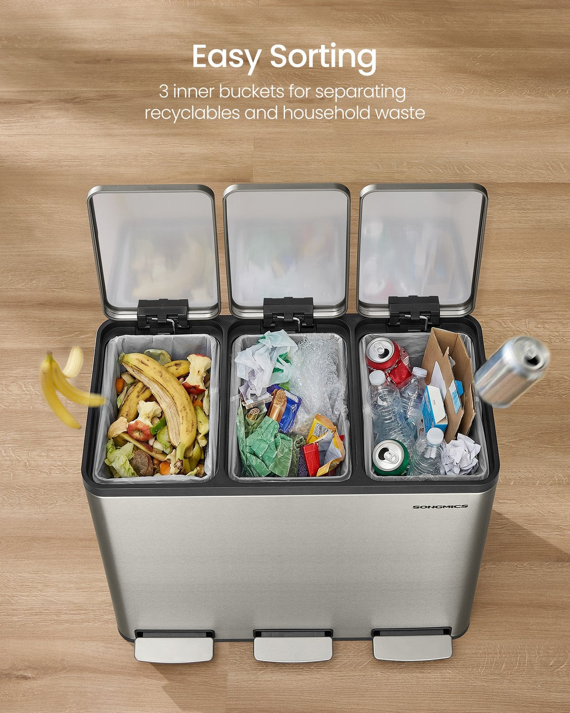 Recycling Bin - With Multiple Compartments - 62 x 35.3 x 54 cm