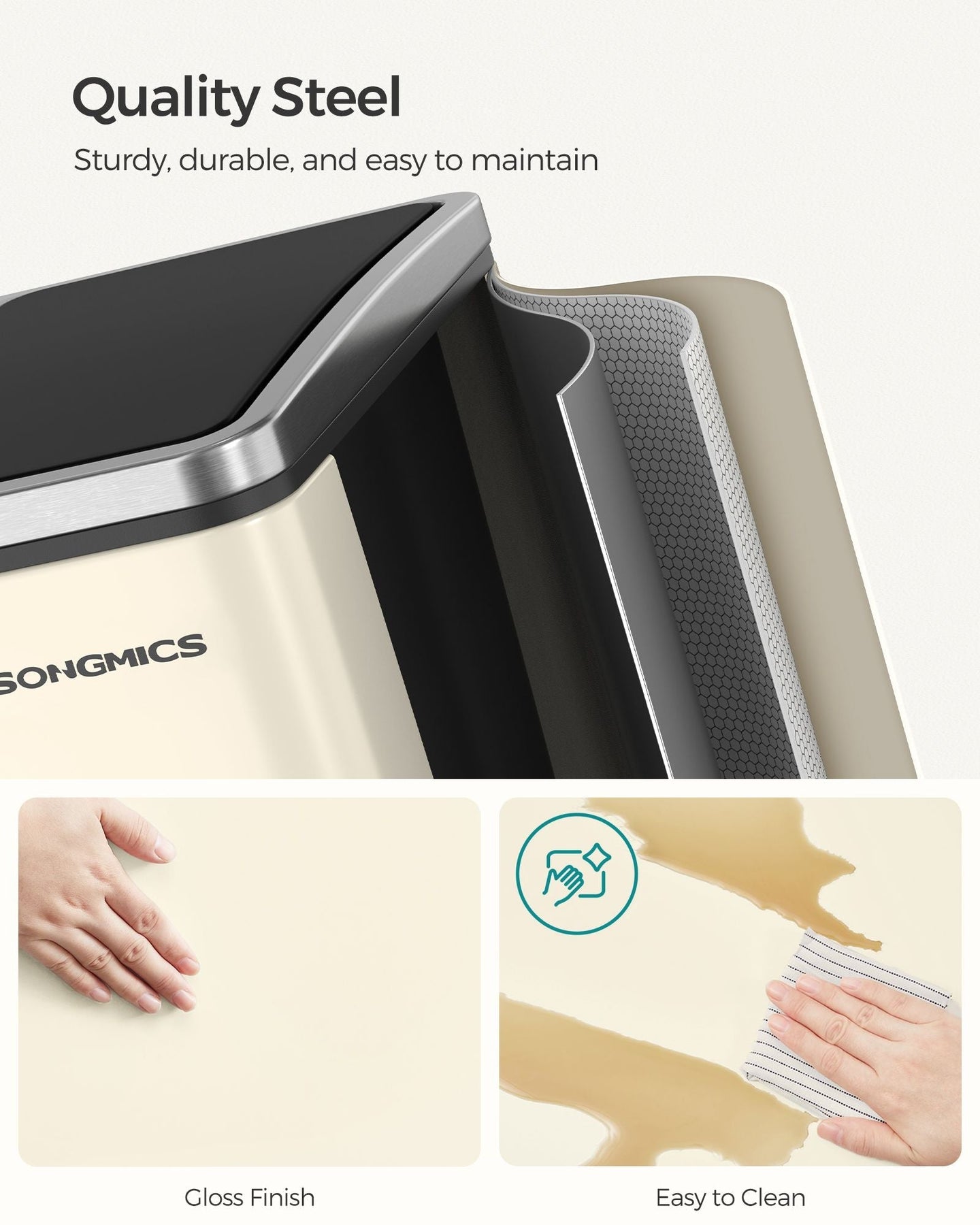 Kitchen Pedal Bin - Dual Compartment 30L - Stainless Steel - Sand Beige and Ink Black