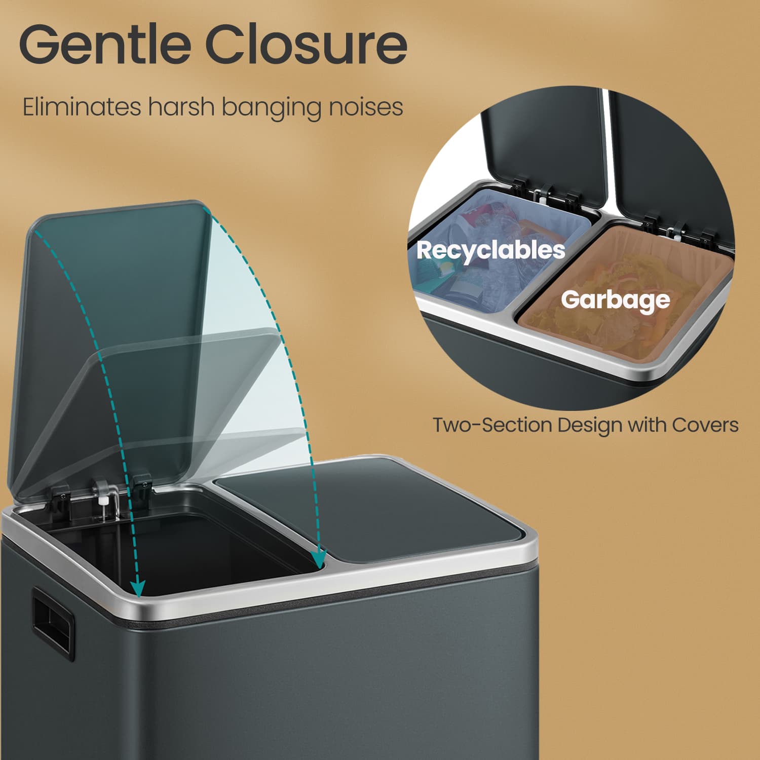 Double Kitchen Bin - Stainless Steel - Silver - Pedal Operation with Inner Classified Buckets