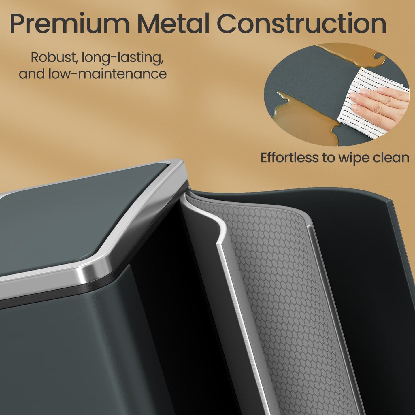 Double Kitchen Bin - Stainless Steel - Silver - Pedal Operation with Inner Classified Buckets