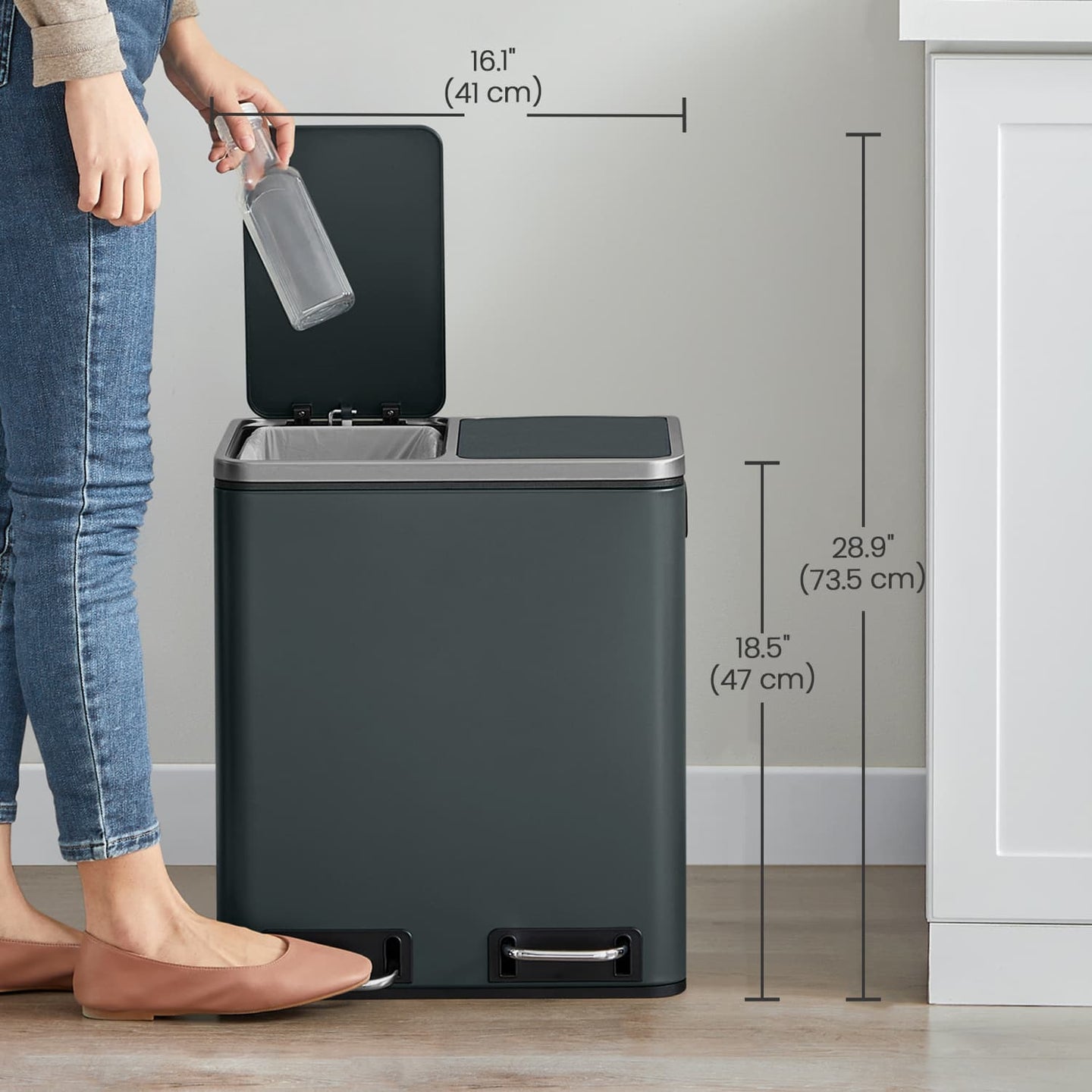 Double Kitchen Bin - Stainless Steel - Silver - Pedal Operation with Inner Classified Buckets