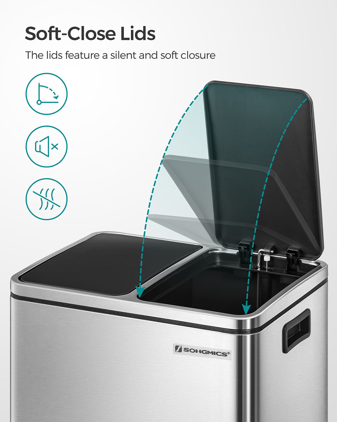 Recycle Bin Trash Can - 30L Total Capacity - Stainless Steel - Dual Inner Bins for Easy Sorting