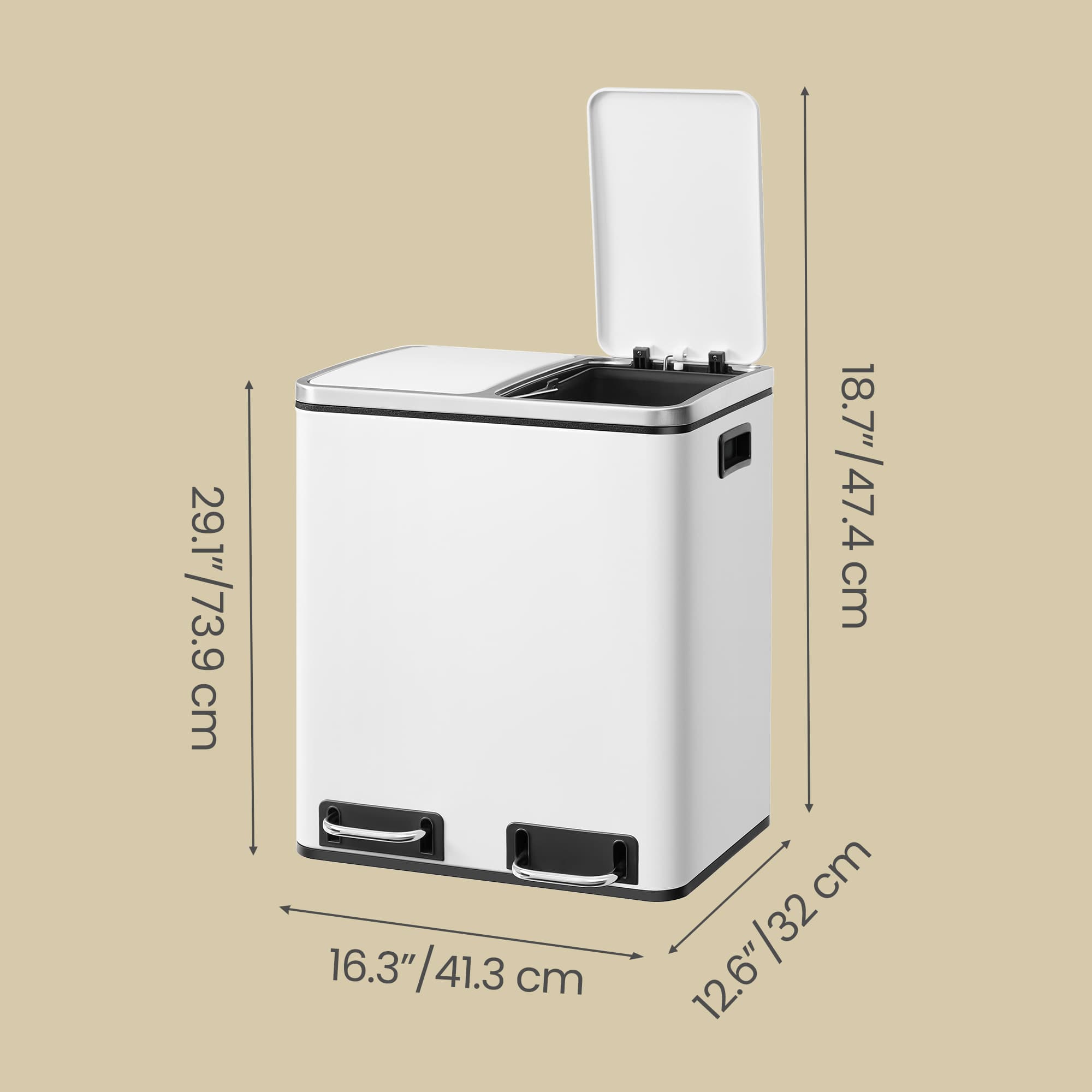 Double Kitchen Bin - Stainless Steel - Silver - Pedal Operation with Inner Classified Buckets