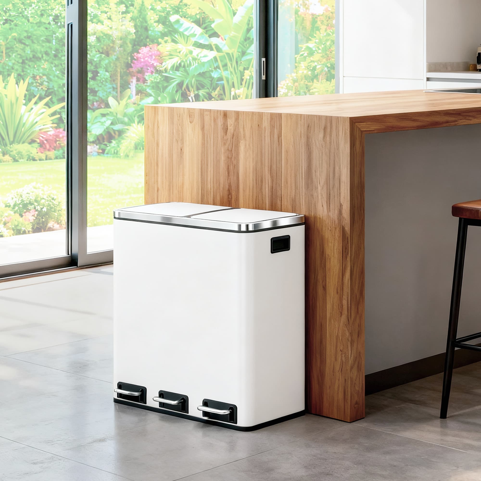Double Kitchen Bin - Stainless Steel - Silver - Pedal Operation with Inner Classified Buckets