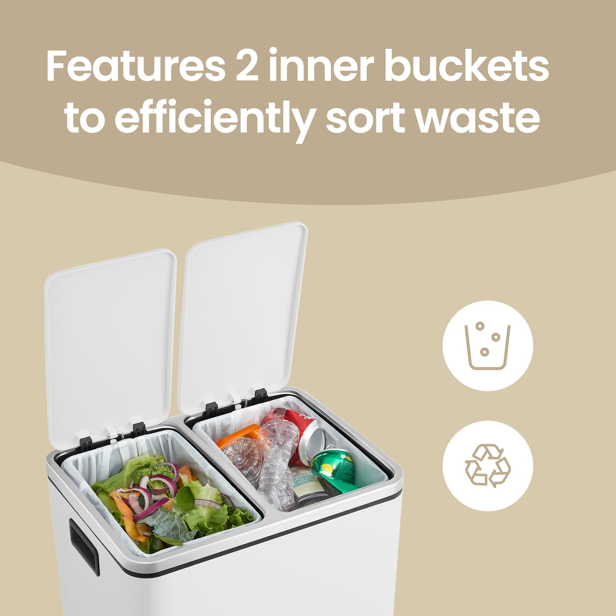 Double Kitchen Bin - Stainless Steel - Silver - Pedal Operation with Inner Classified Buckets