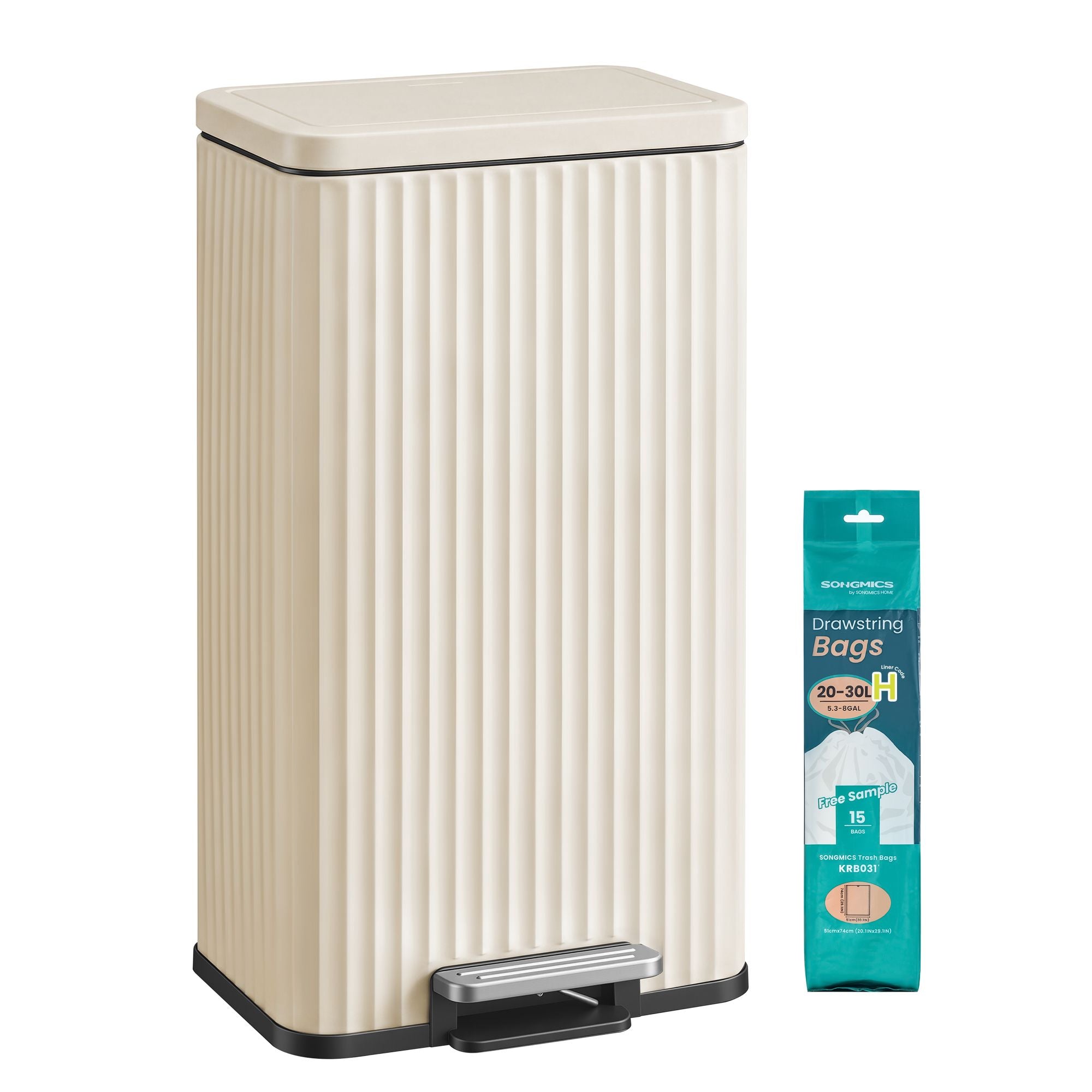 Kitchen Bin - With Pedal and Soft-Close Lid - Beige - 33.6 x 29.8 x 59.5 cm