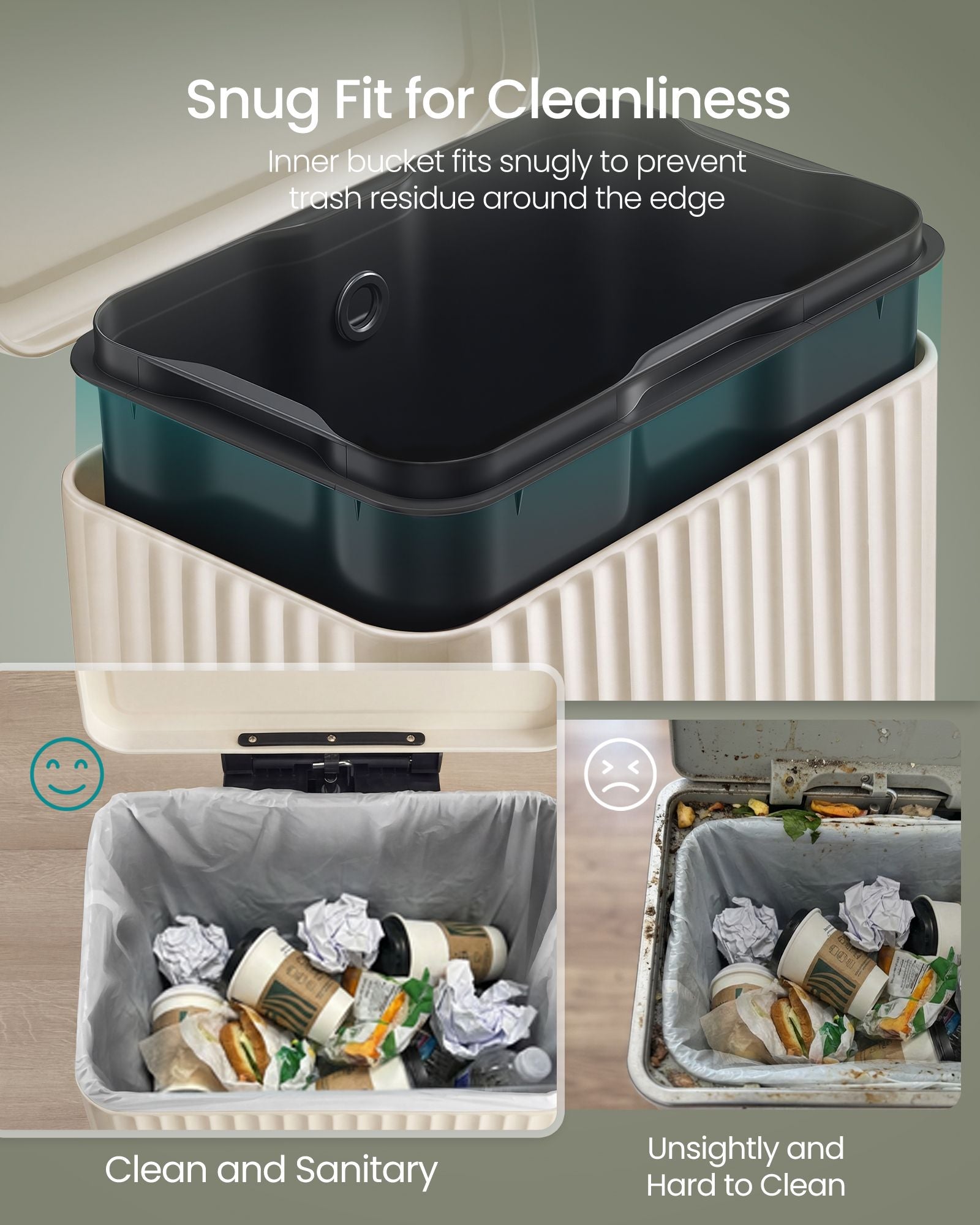 Kitchen Bin - With Pedal and Soft-Close Lid - Beige - 33.6 x 29.8 x 59.5 cm