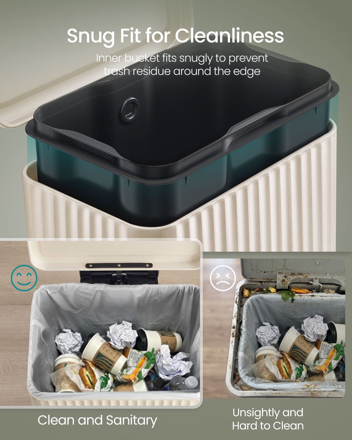 Kitchen Bin - With Pedal and Soft-Close Lid - Beige - 33.6 x 29.8 x 59.5 cm