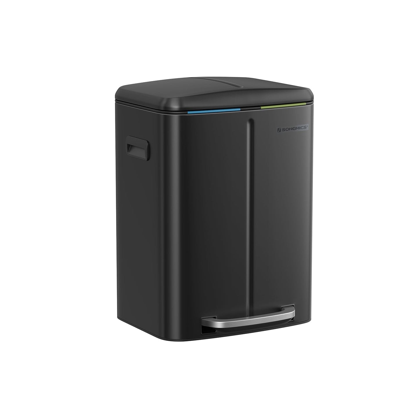 Metal Step Rubbish Bin - Black - Dual Compartment with Hinged Lid and Soft Closure