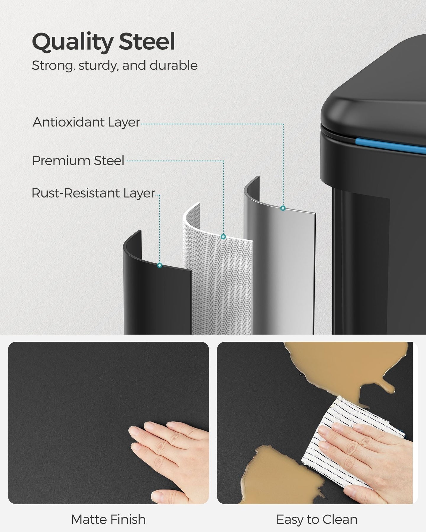 Metal Step Rubbish Bin - Black - Dual Compartment with Hinged Lid and Soft Closure