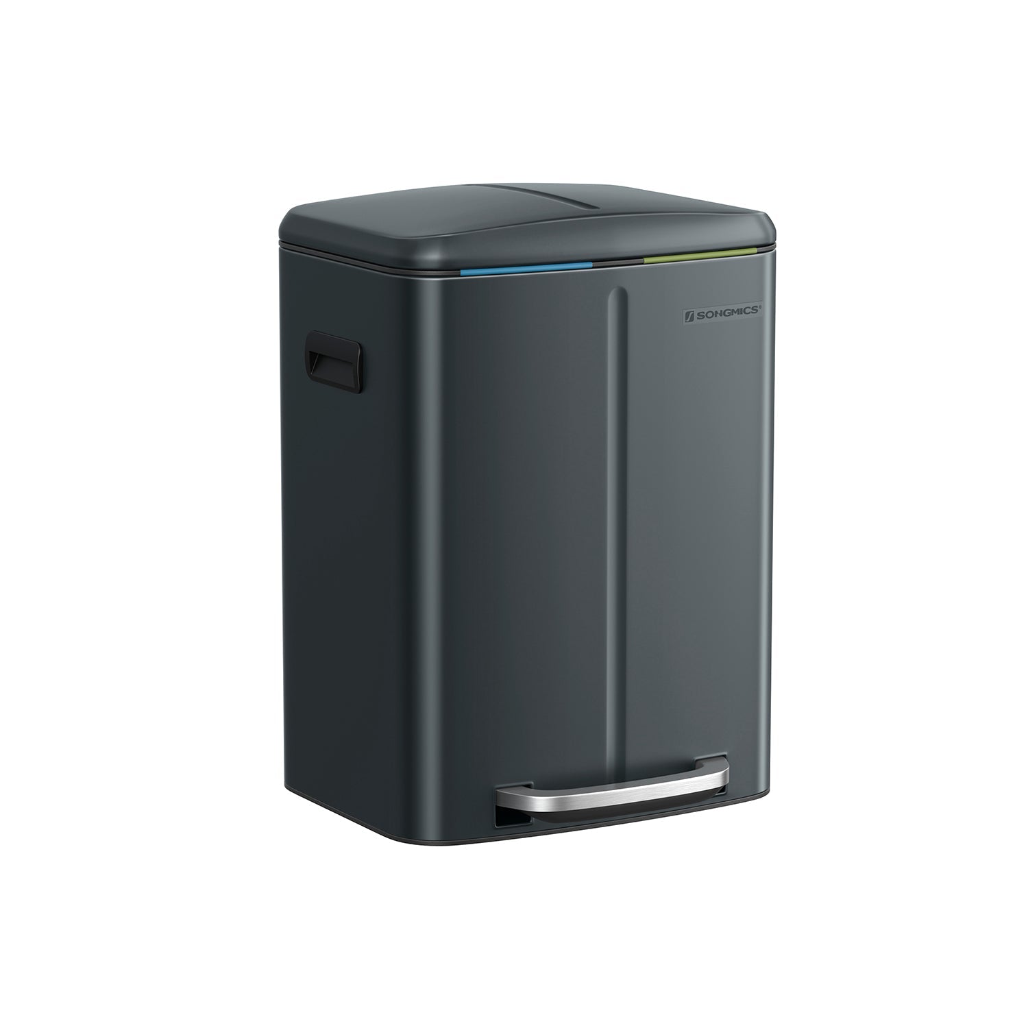 Dual Compartment Trash Can - Metal - Greenish-Grey - Soft Closure