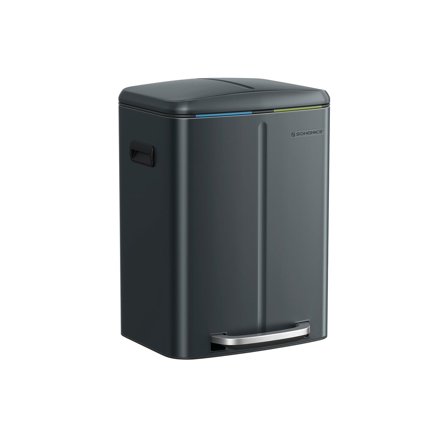Dual Compartment Trash Can - Metal - Greenish-Grey - Soft Closure