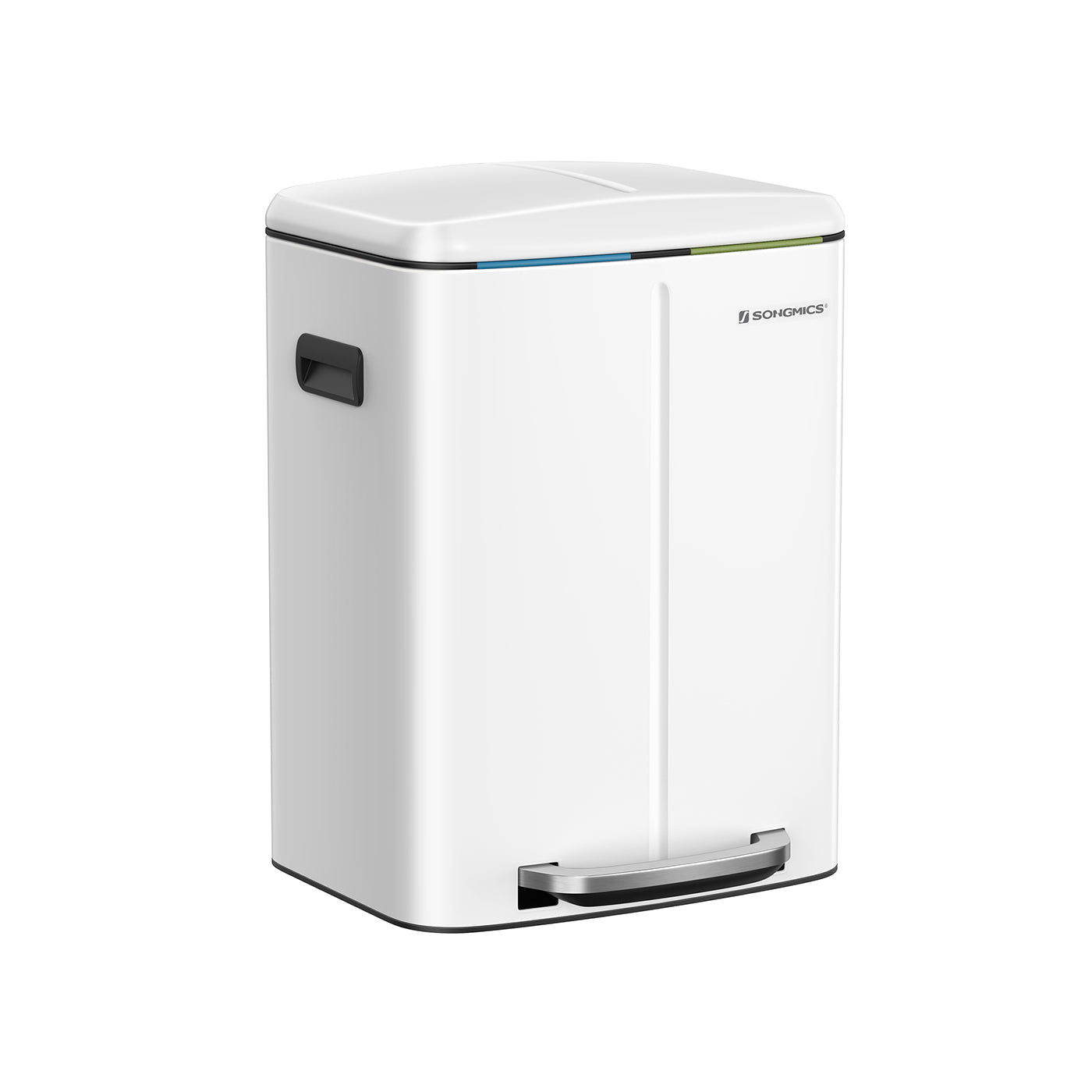 Dual Trash Can - Metal - White - Dual Compartments with Soft Closure and Airtight Design