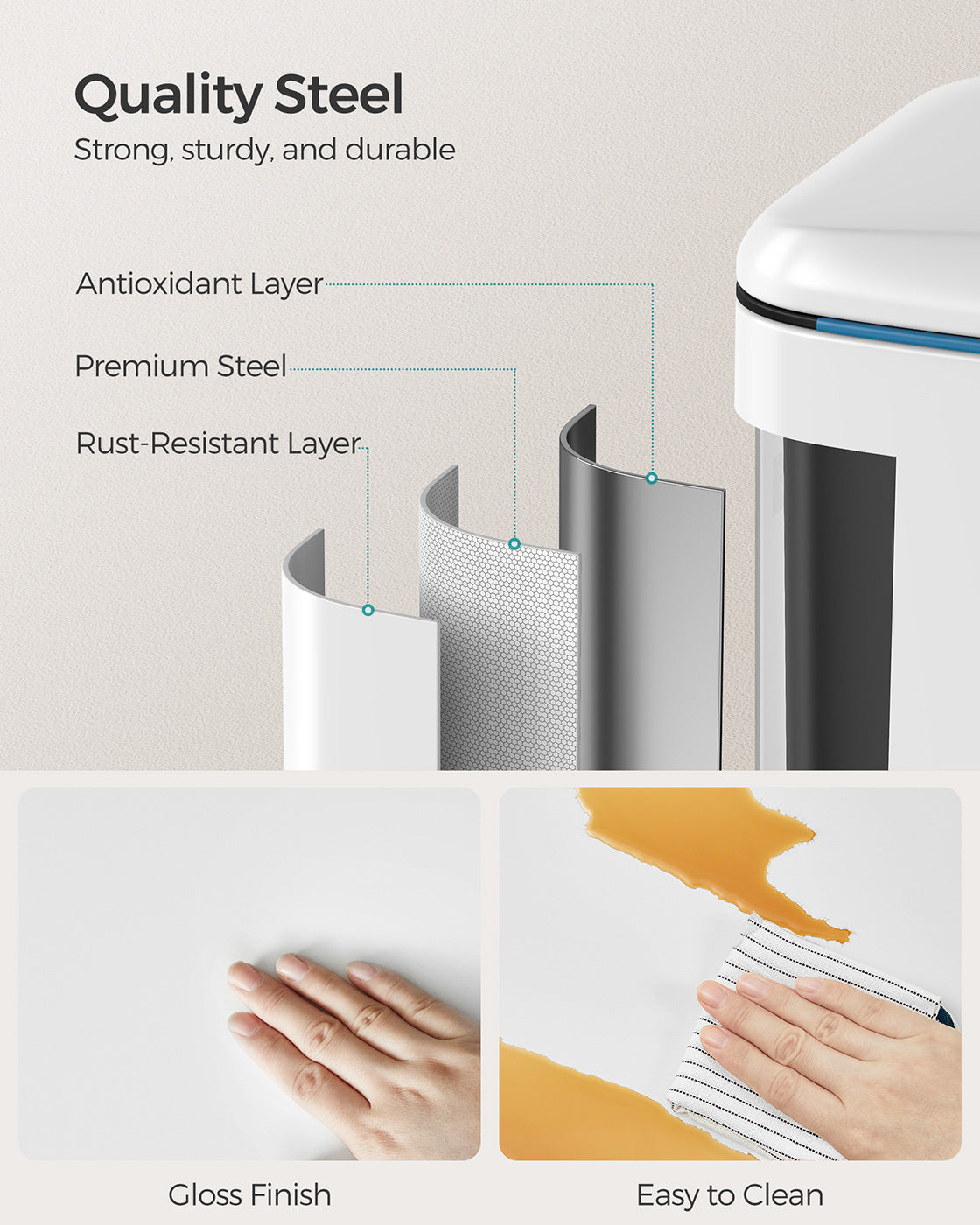 Dual Trash Can - Metal - White - Dual Compartments with Soft Closure and Airtight Design