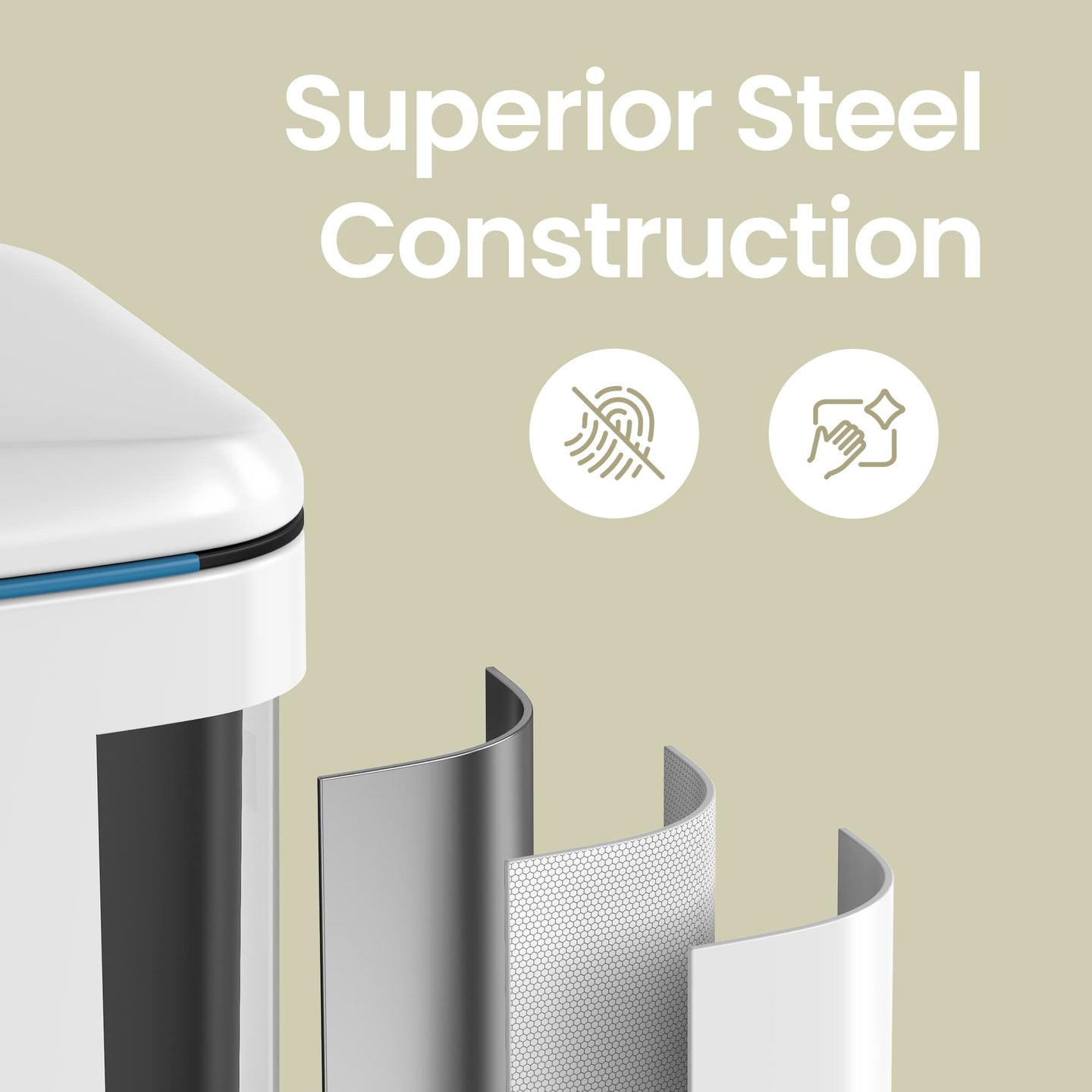 Kitchen Bin - Metal - White - Dual Compartment with Soft Close and Plastic Inner Buckets