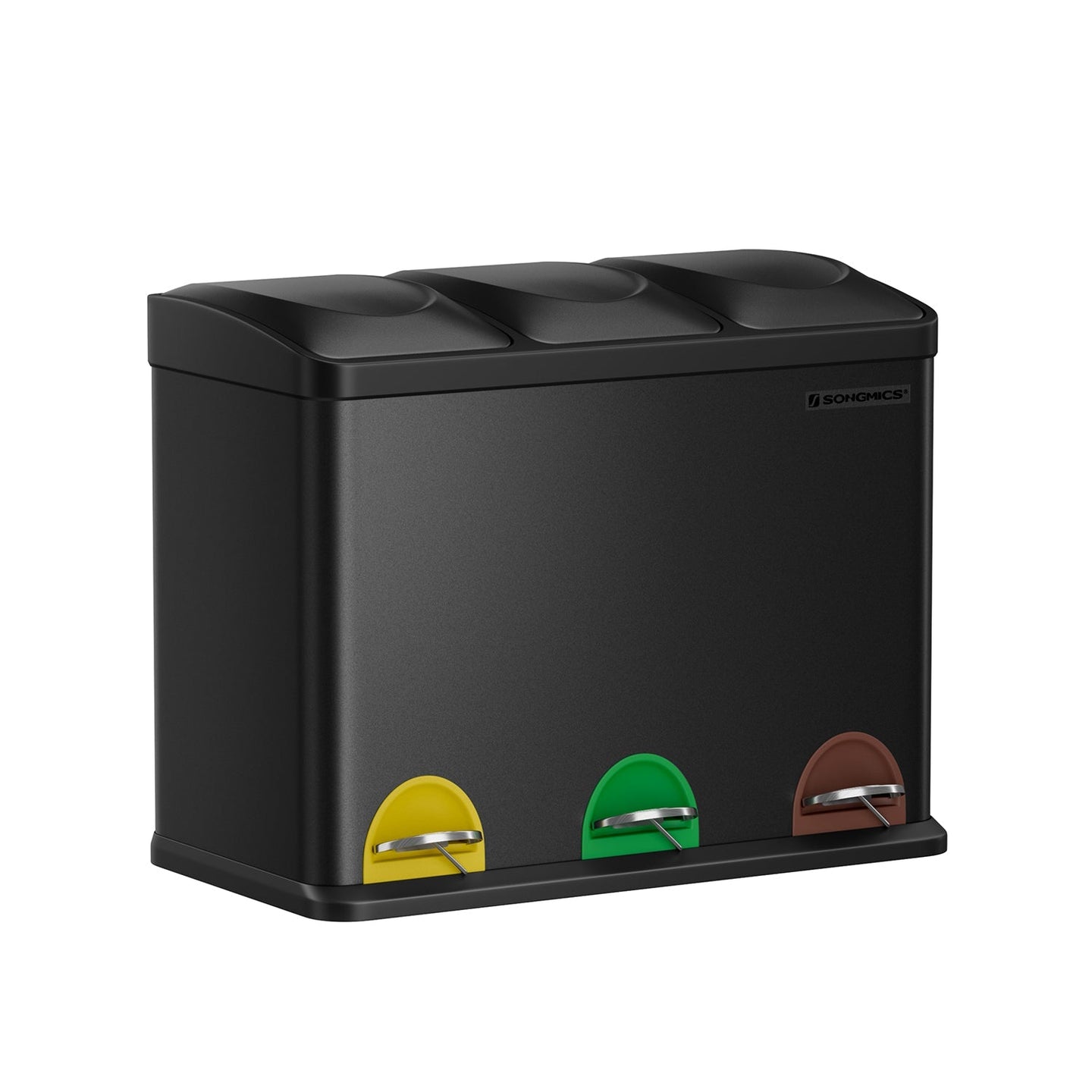 Kitchen Trash Can - Stainless Steel - Black - 45L Capacity with Waste Separation System