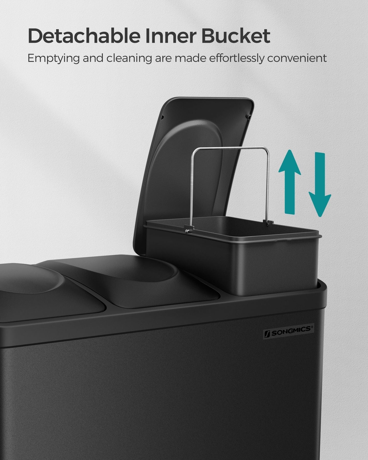 Kitchen Trash Can - Stainless Steel - Black - 45L Capacity with Waste Separation System