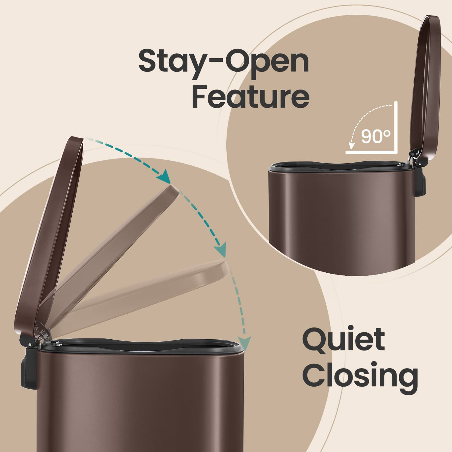 Step-On Pedal Bin - Stainless Steel - Brown - 50L Capacity with Soft Close and Removable Inner Bucket