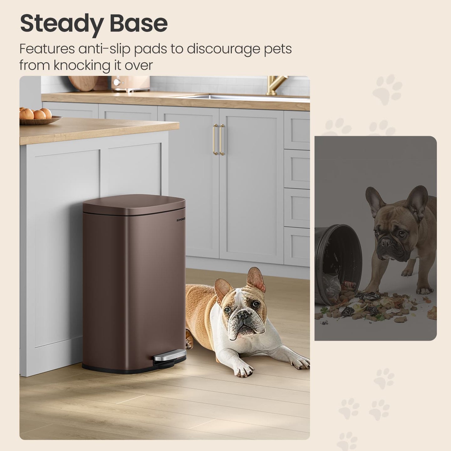 Step-On Pedal Bin - Stainless Steel - Brown - 50L Capacity with Soft Close and Removable Inner Bucket