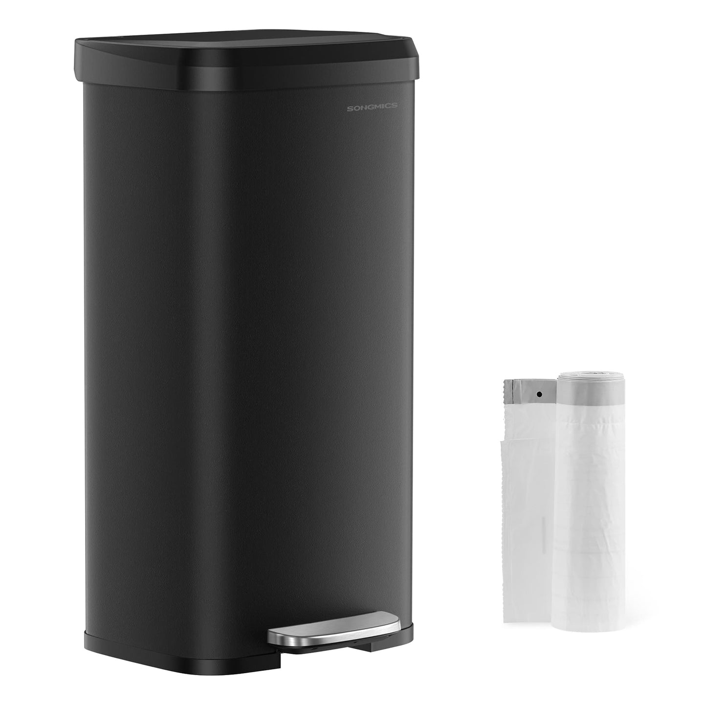 Metal Waste Pedal Bin - 68L - Silver - Tall with Lid