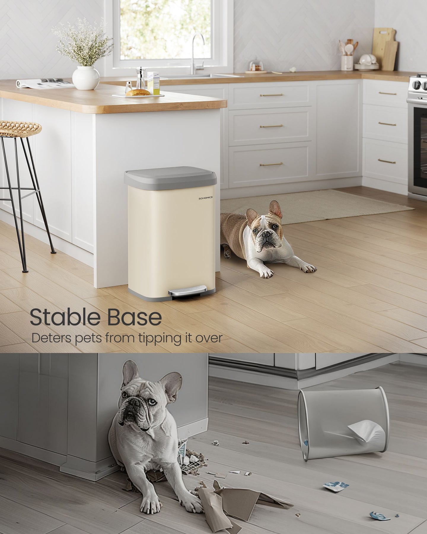 Metal Waste Pedal Bin - 68L Capacity with Lid - Metal - Sand Beige and Dove Grey