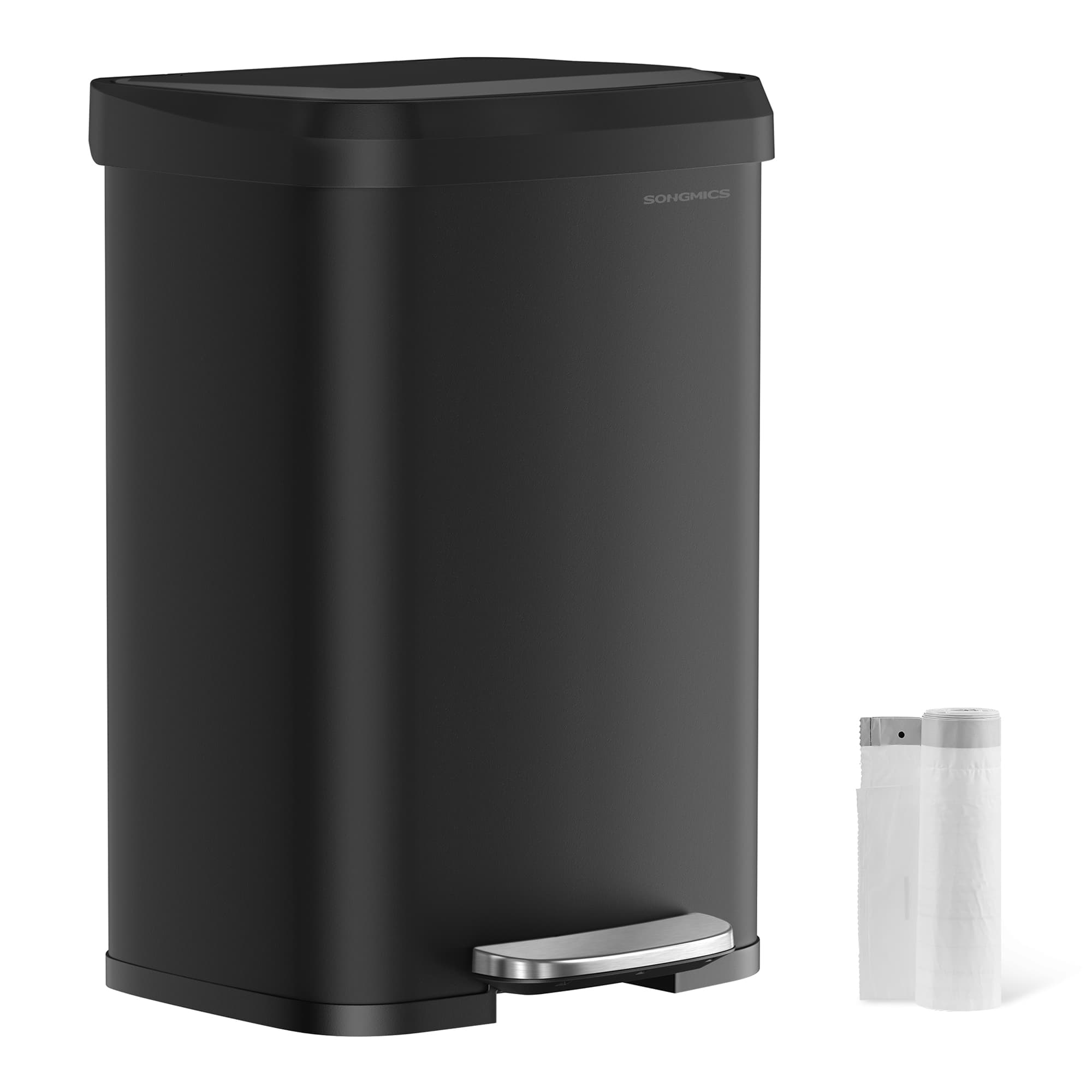 50L Metal Pedal Rubbish Bin - Silver - Large Capacity with Lid