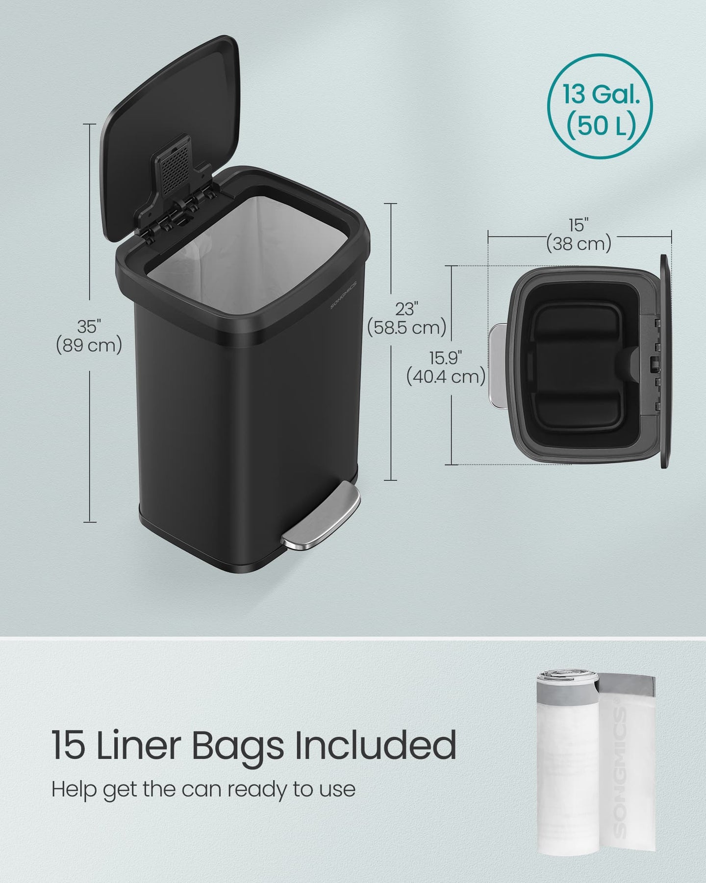 50L Metal Pedal Rubbish Bin - Silver - Large Capacity with Lid