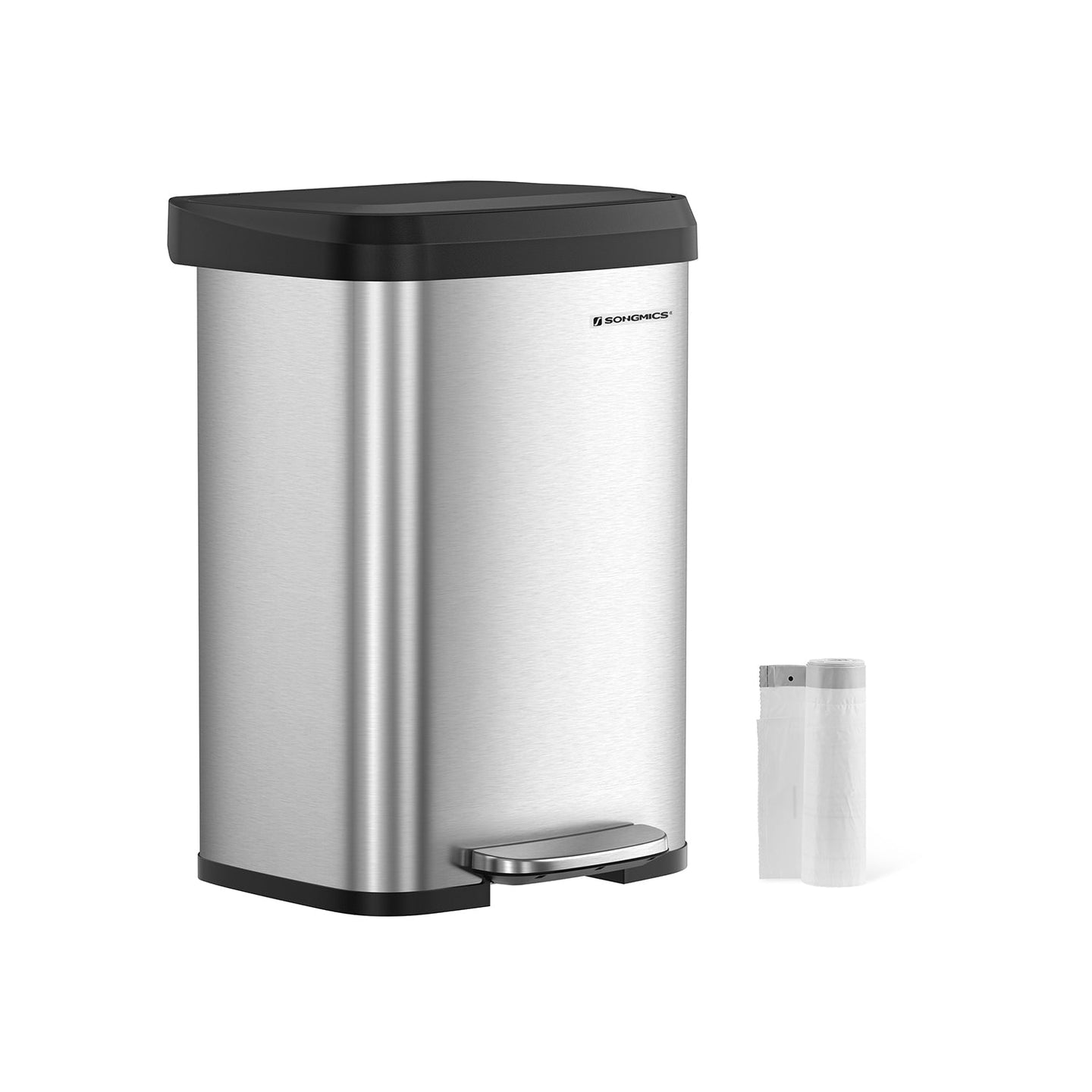 50L Metal Pedal Rubbish Bin - Silver - Large Capacity with Lid