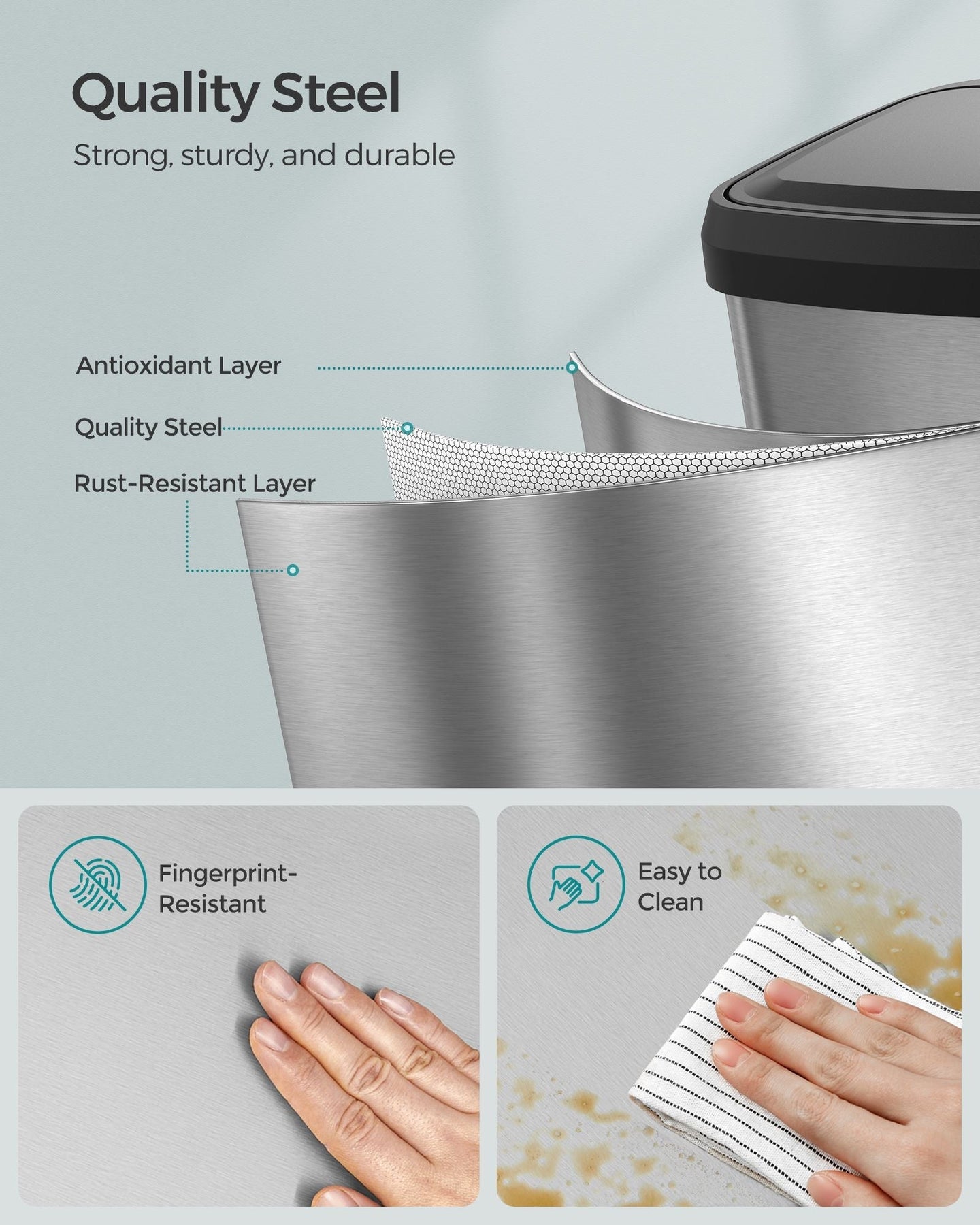 50L Metal Pedal Rubbish Bin - Silver - Large Capacity with Lid