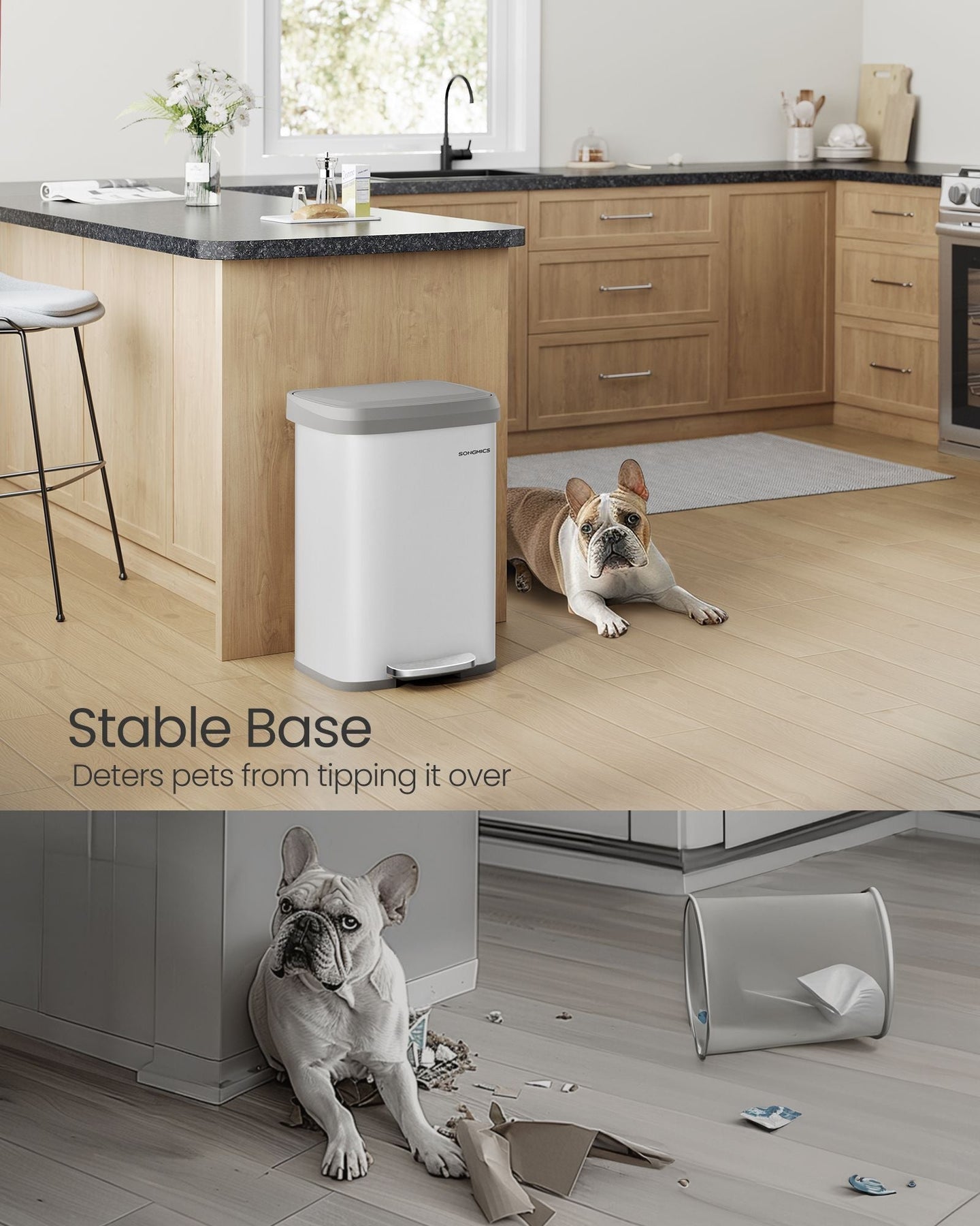 Metal Pedal Waste Bin - 68L Capacity - Steel - White and Dove Grey
