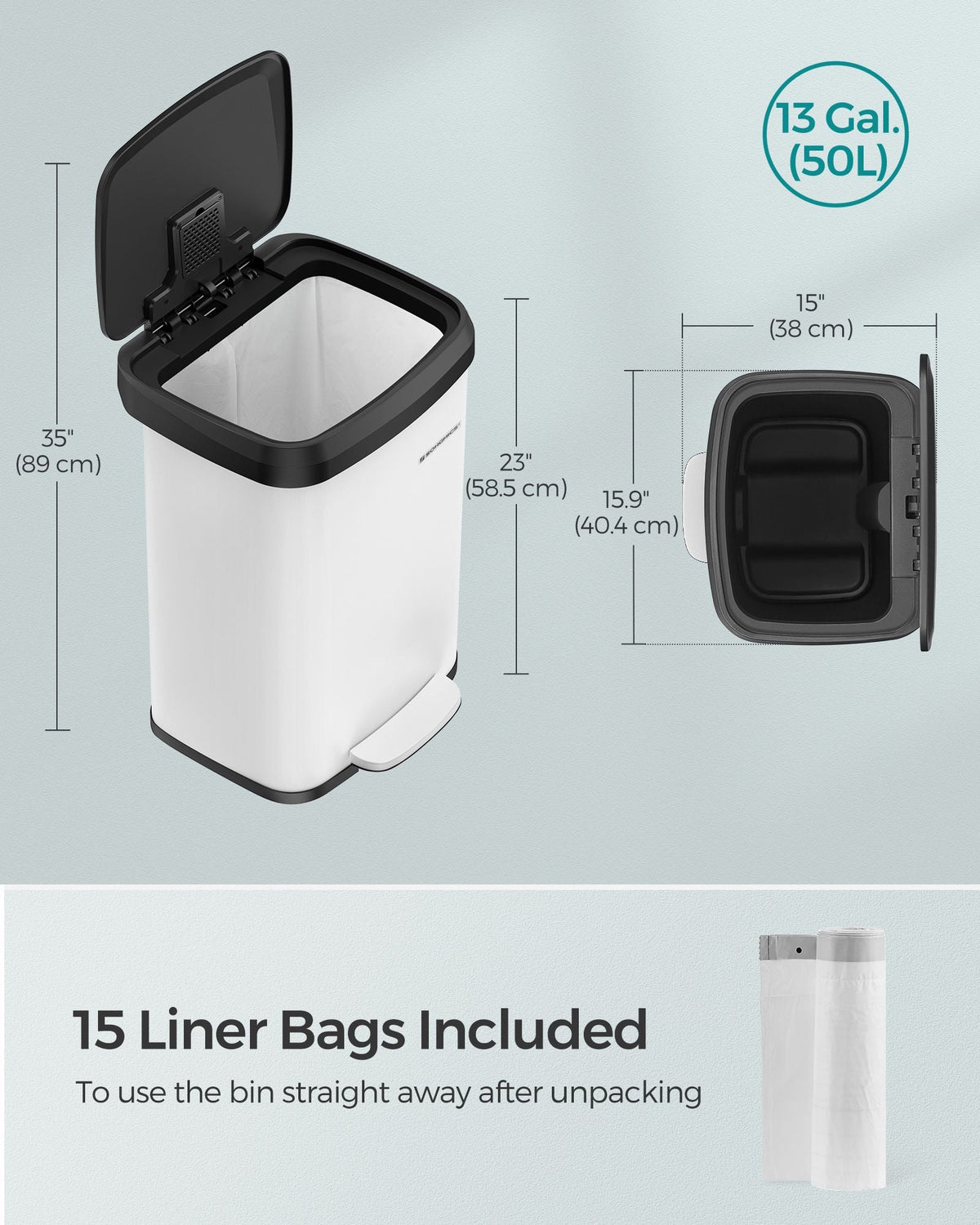 50L Metal Pedal Rubbish Bin - Silver - Large Capacity with Lid