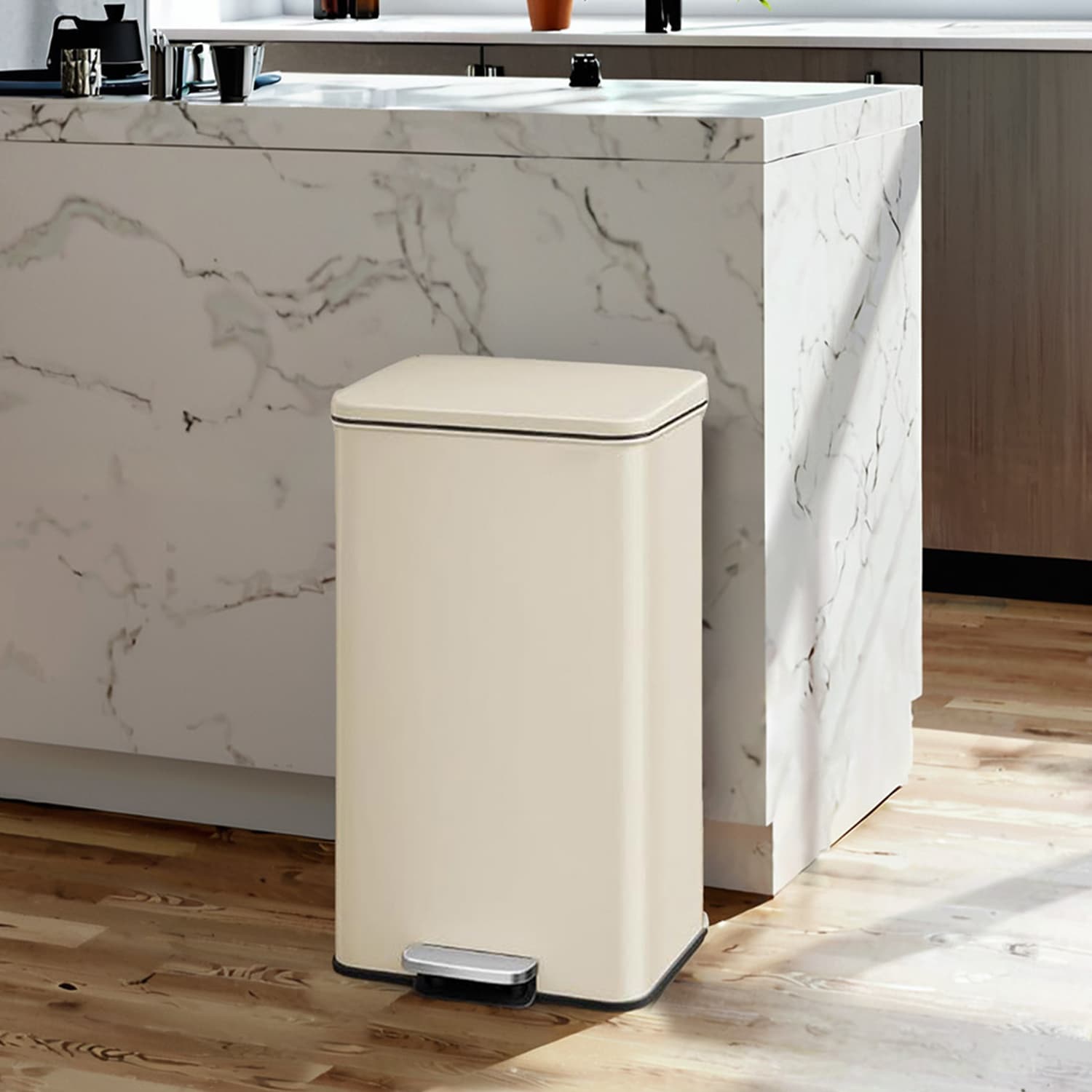Large Steel Pedal Trash Can - 40L - Beige - Soft Close with 15 Liners Included