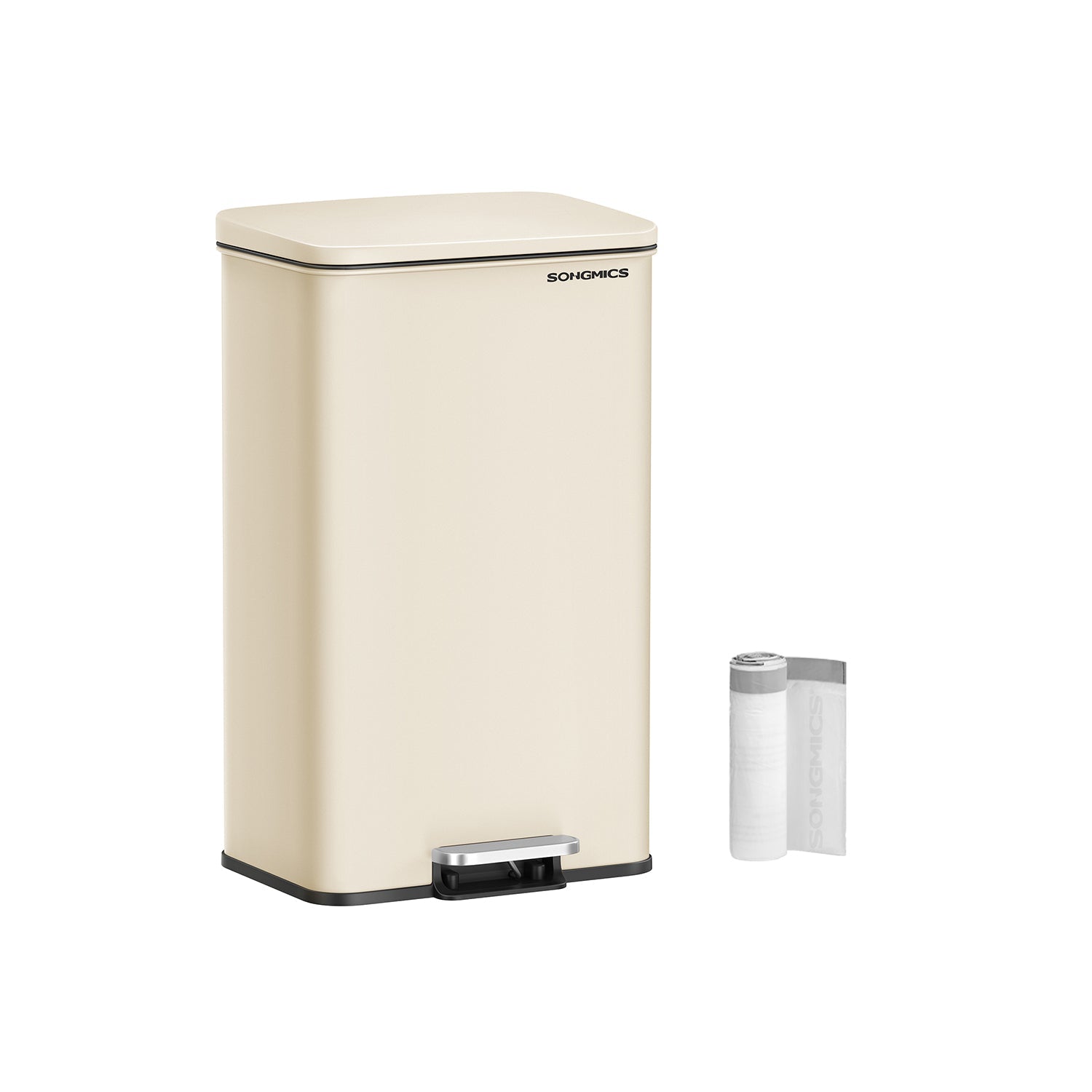 Large Step Rubbish Bin - Steel - Sand Beige - Soft Close with 15 Liner Bags Included