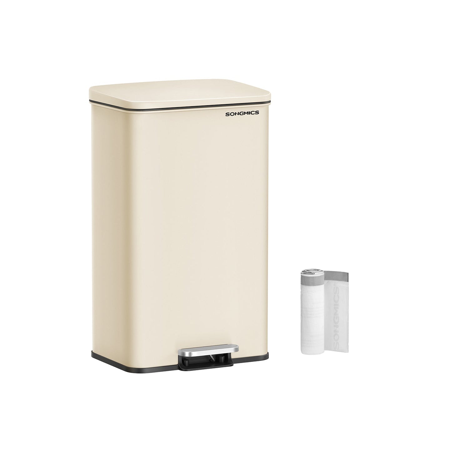 Large Step Rubbish Bin - Steel - Sand Beige - Soft Close with 15 Liner Bags Included